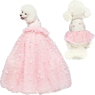 Dogs Wedding Dresses Flower Tutu Skirt with Detachable Train for Small Medium Dog Pet Outfit Formal Apparel Princess Clothes for Birthday Party Costume (Pink Set, XL)