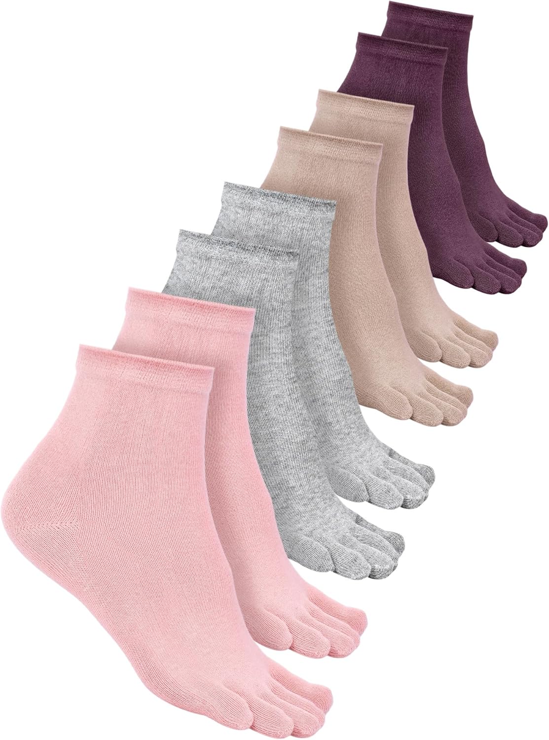 Bencailor 4 Pair Women Five Toe Socks Cotton Crew Ankle Socks with Toes for Women Men Athletic Running Yoga Daily
