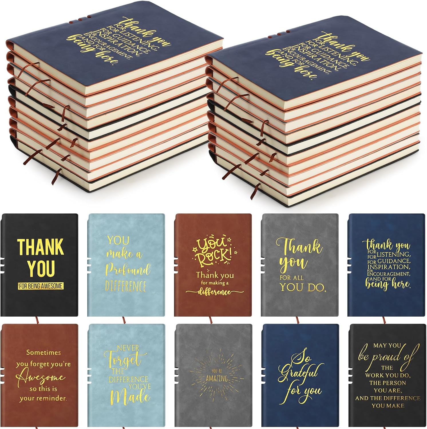 Fulmoon 10 Pcs Valentines Employee Appreciation Gift Bulk Inspirational Thank You Notebook A5 Leather Notebooks Mentor Retirement Gift for Coworker Team Staff PM Assistant Leaders Office(Stylish)