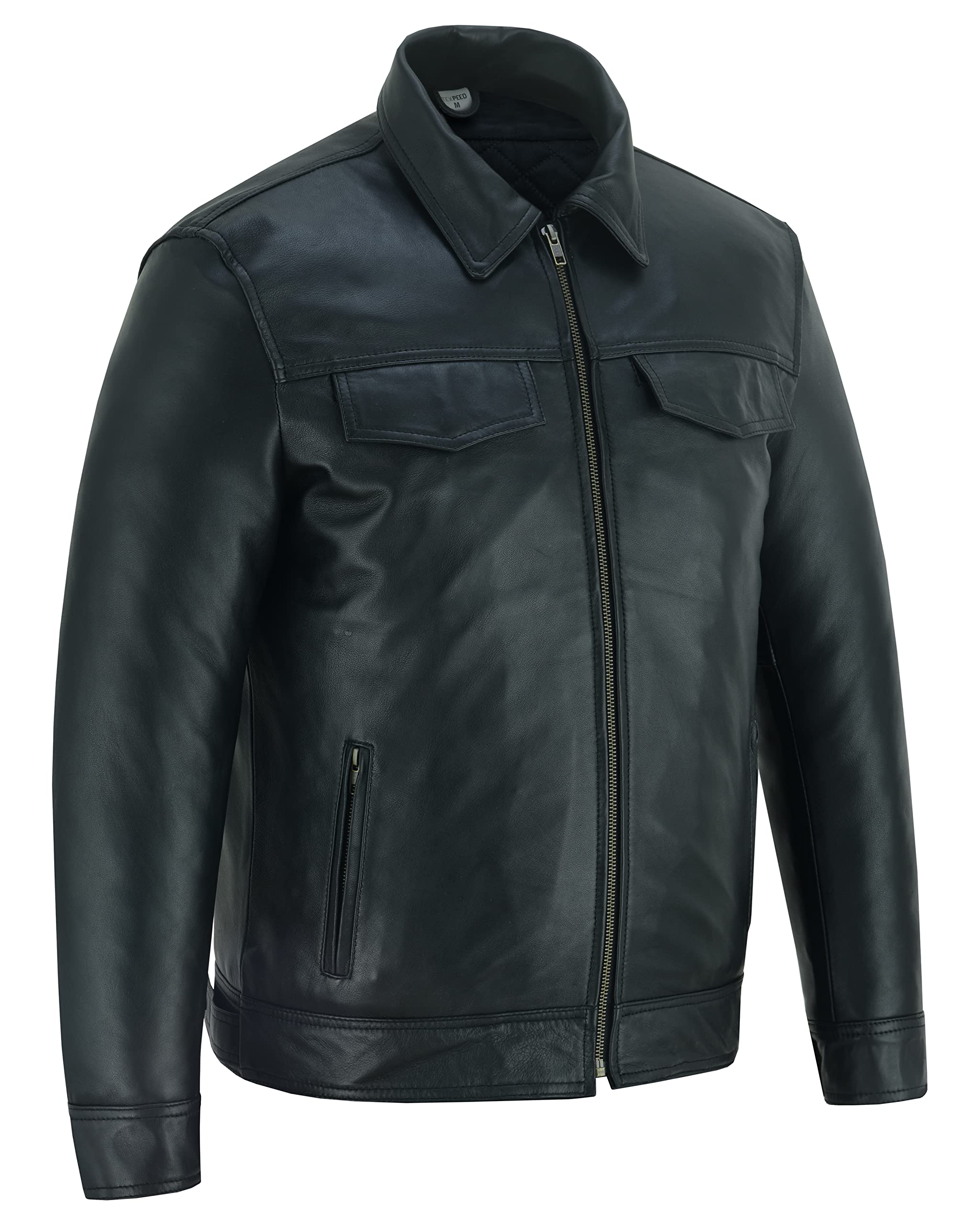 Texpeed Camiseta de moda motera par ahombre - Chaqueta de cuero de tacto suave - Estilo motero - Negro