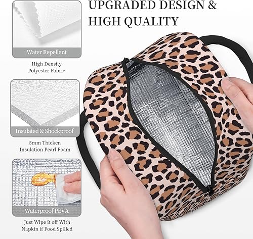 Miniatura 5 de Bolsa de almuerzo aislada con puntos de leopardo para mujeres y hombres, lonchera grande reutilizable para adultos, a prueba de fugas, portátil,