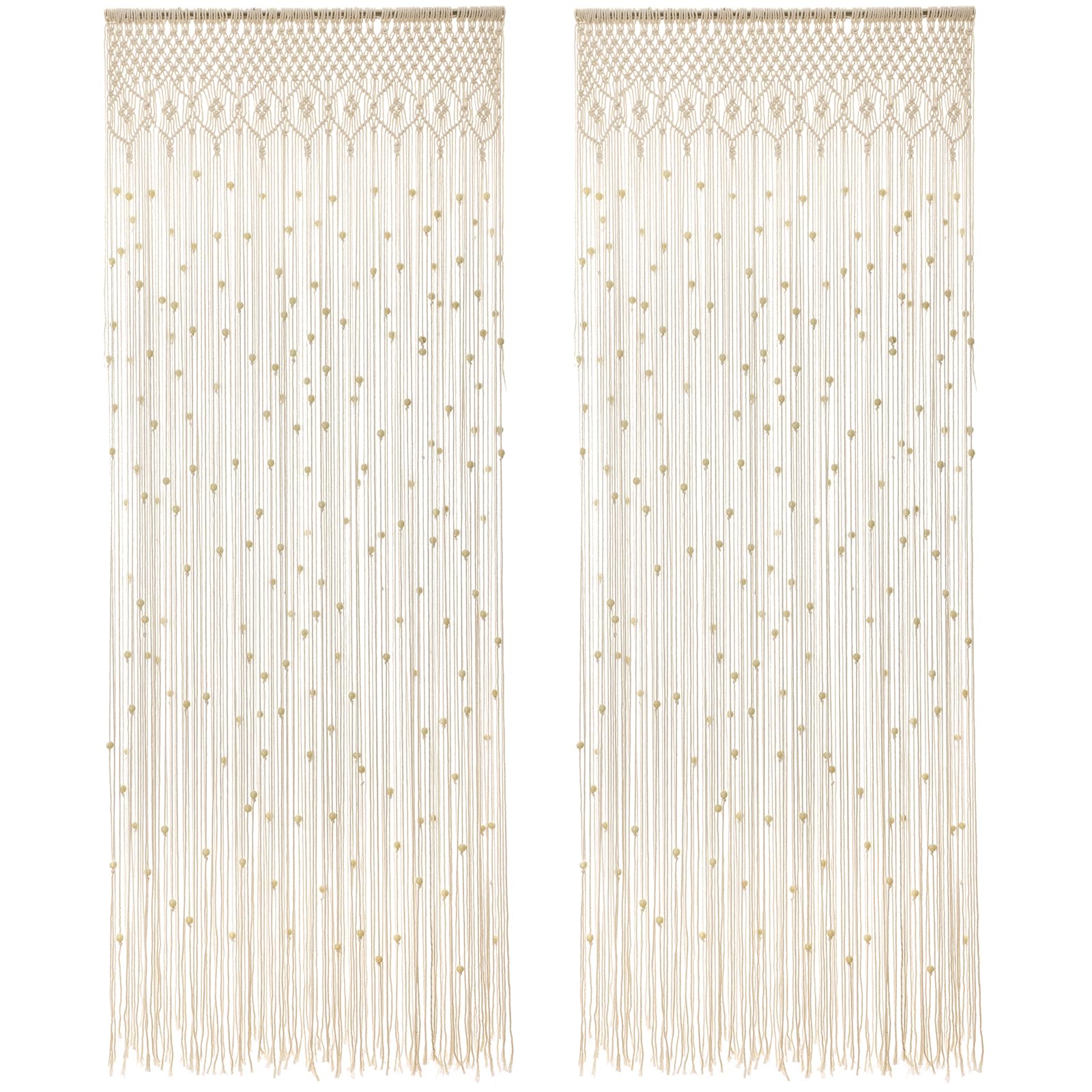 BECHAEO Cortina de cuentas de macramé estilo bohemio hecha a mano con cuentas de madera para ventana, puerta, armario, dormitorio, sala de estar, decoración de privacidad, 79 pulgadas de largo x 36