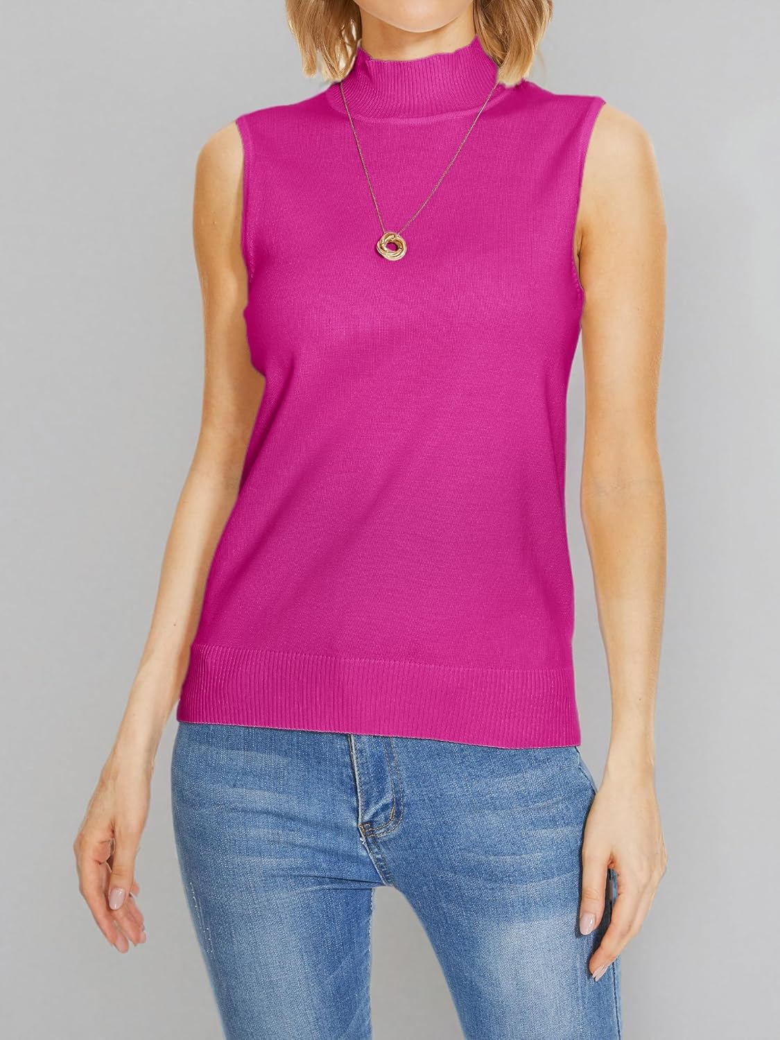 INKOFF Sleeveless Mock Neck Turtleneck Knit Tops Women Dressy Casual Sweater Vest Business Work Tank - Image 6