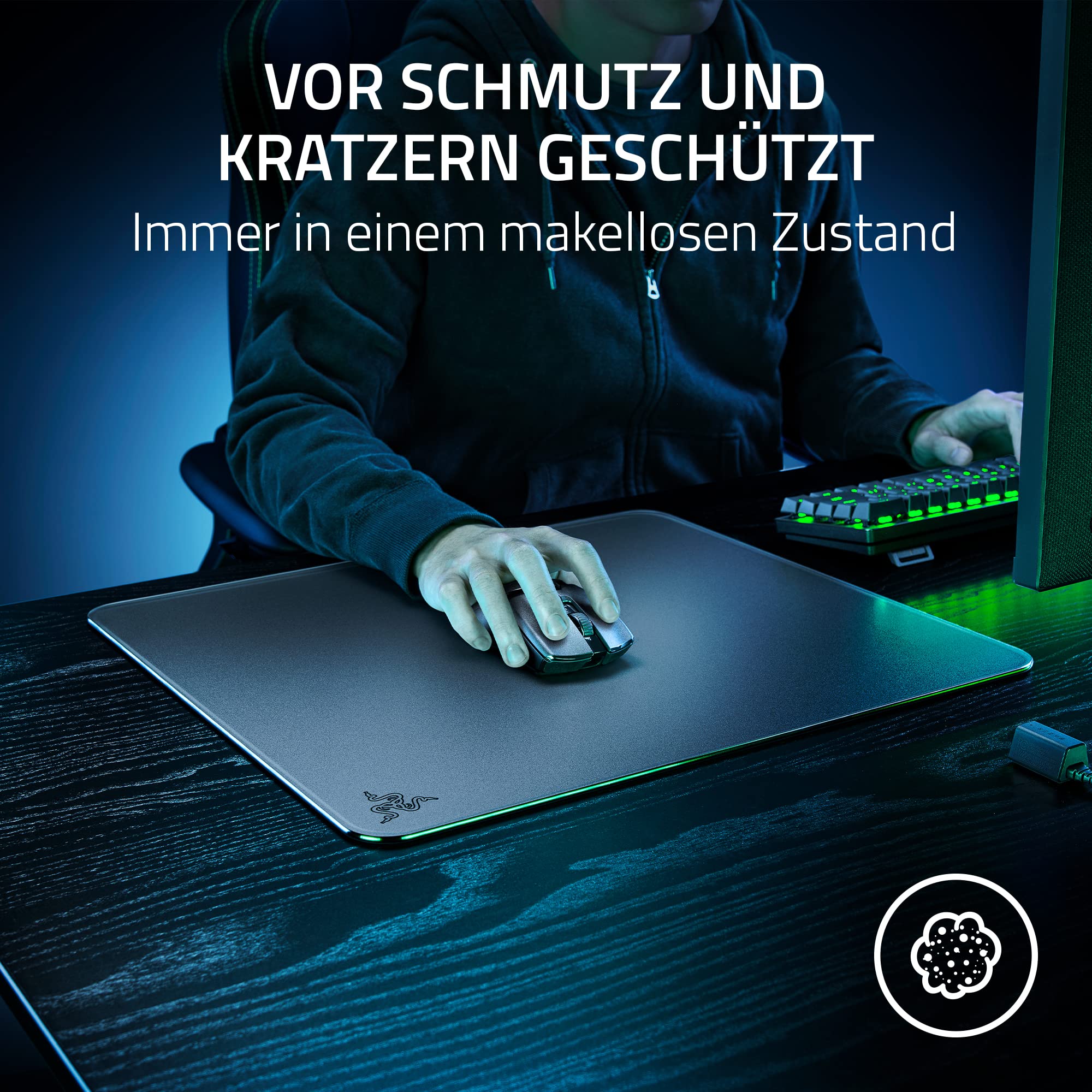 Razer Atlas - Glasmausmatte - Premium gehärtetes Glas-mauspad (Mikrogeätzte Ultra-Glatte Oberfläche, Schmutz- und kratzabweisend, Leisere Mausbewegungen, 450 x 400 x 5mm) Schwarz