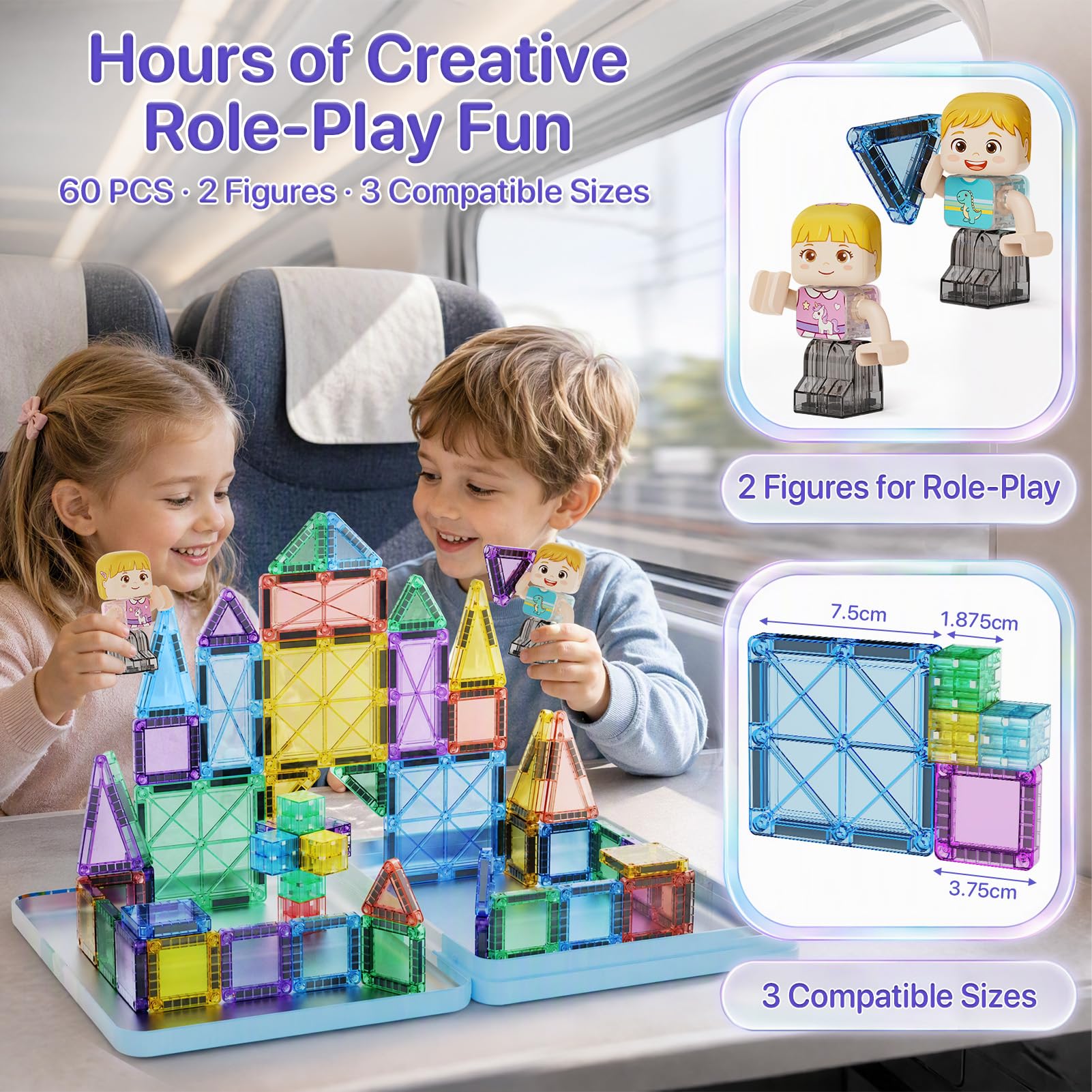 Set da viaggio con 60 mattoncini magnetici per bambini dai 3