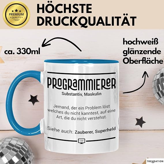 Trendation - Coder Mug Gift for Programmer Software Developer Nerds Gift Idea Definition IT Technician (Blue)