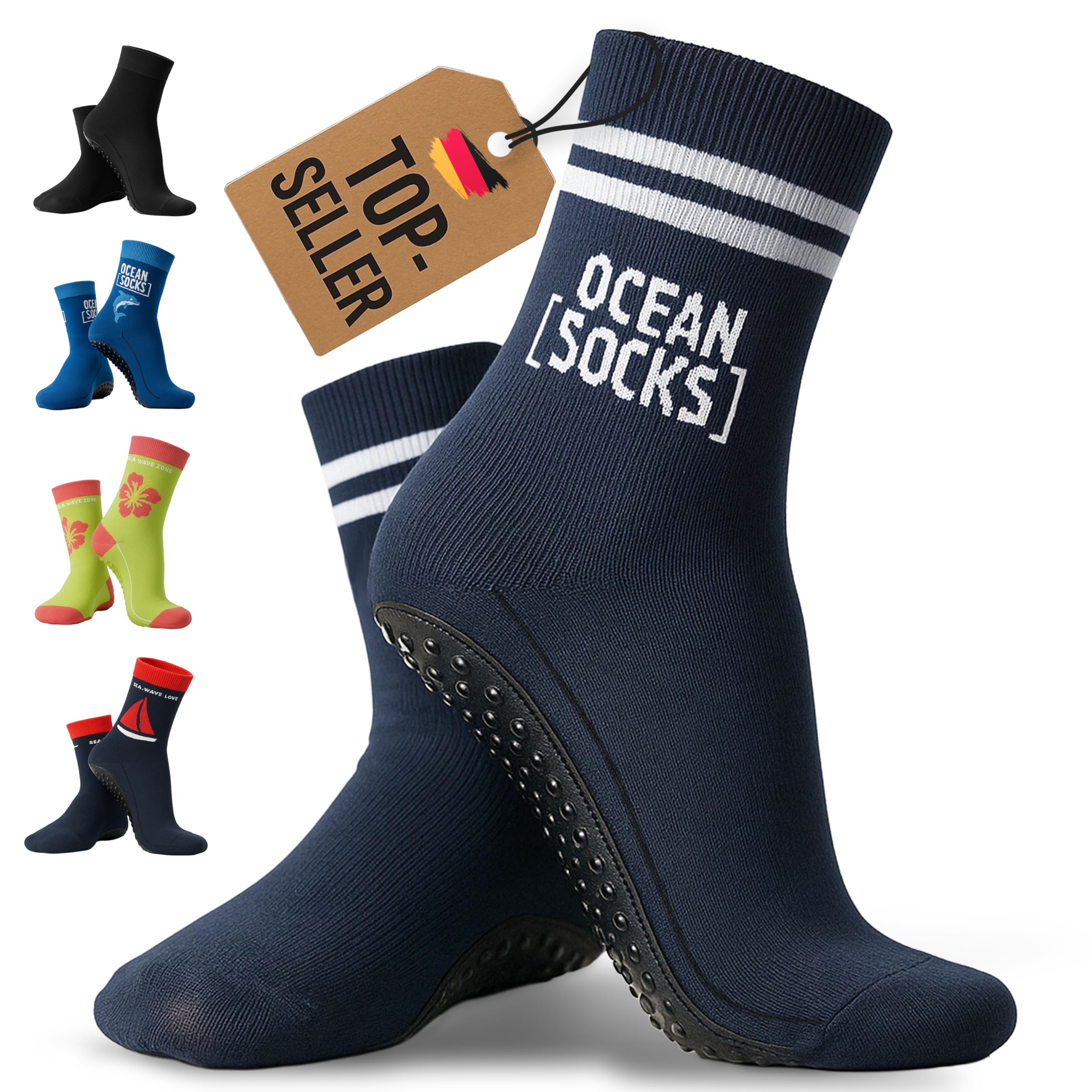 OceanSocks Strandsocken – Barfußsocken mit Sohle für Strand, Wasser, Watt, Boot & Trampolin – Aqua-Schuhe für Damen, Herren & Kinder
