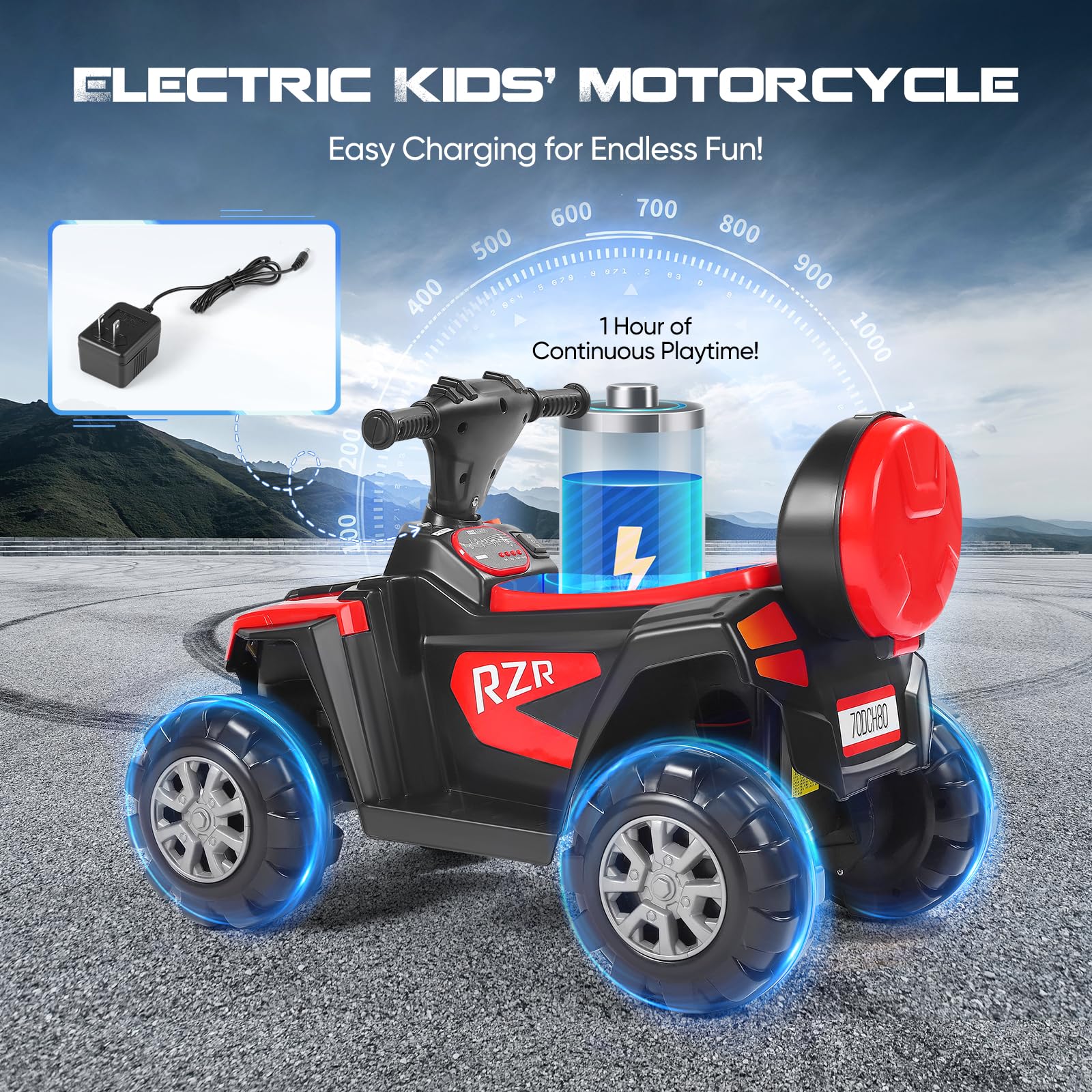 Motocicleta eléctrica para niños, vehículo infantil con capacidad de carga de 50 kg, equipado con faros LED, sistema de audio y caja de almacenamiento, para niños de 2 a 7 años