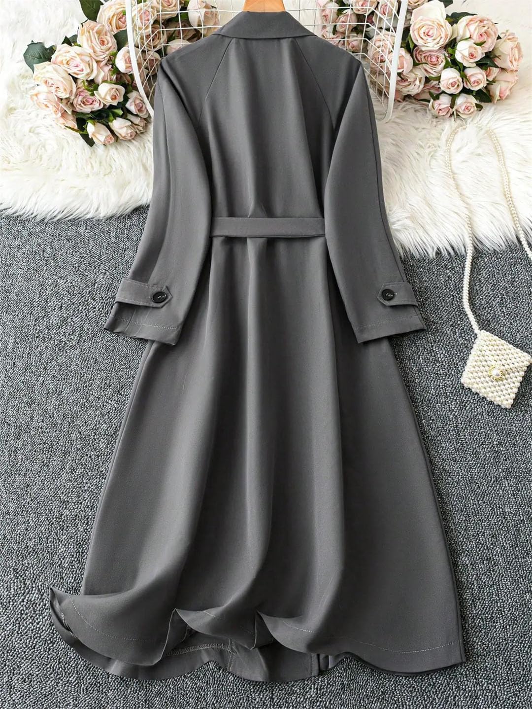 Women Gray Trench Commuting Outdoor Coat
