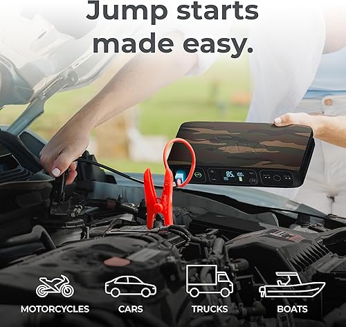 Miniatura 2 de HALO Bolt Air 58830 Cargador de batería portátil para automóvil  Compresor de aire de 100 PSI, banco de energía USB de 58.8Wh, foco de emergencia y