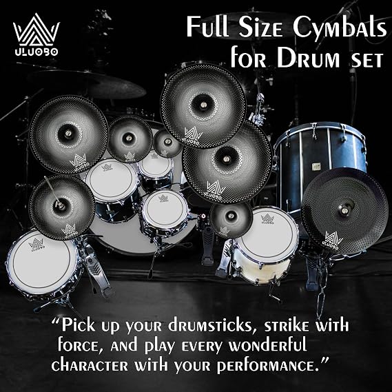 Low Volume Cymbal Pack, Silent Cymbals, Quiet Cymbals Set for Drummer Practice, 6/8/10''Spalsh+14''Hihat+16Crash+18''Crash+18''China+20Ride, 9 Pieces, Black