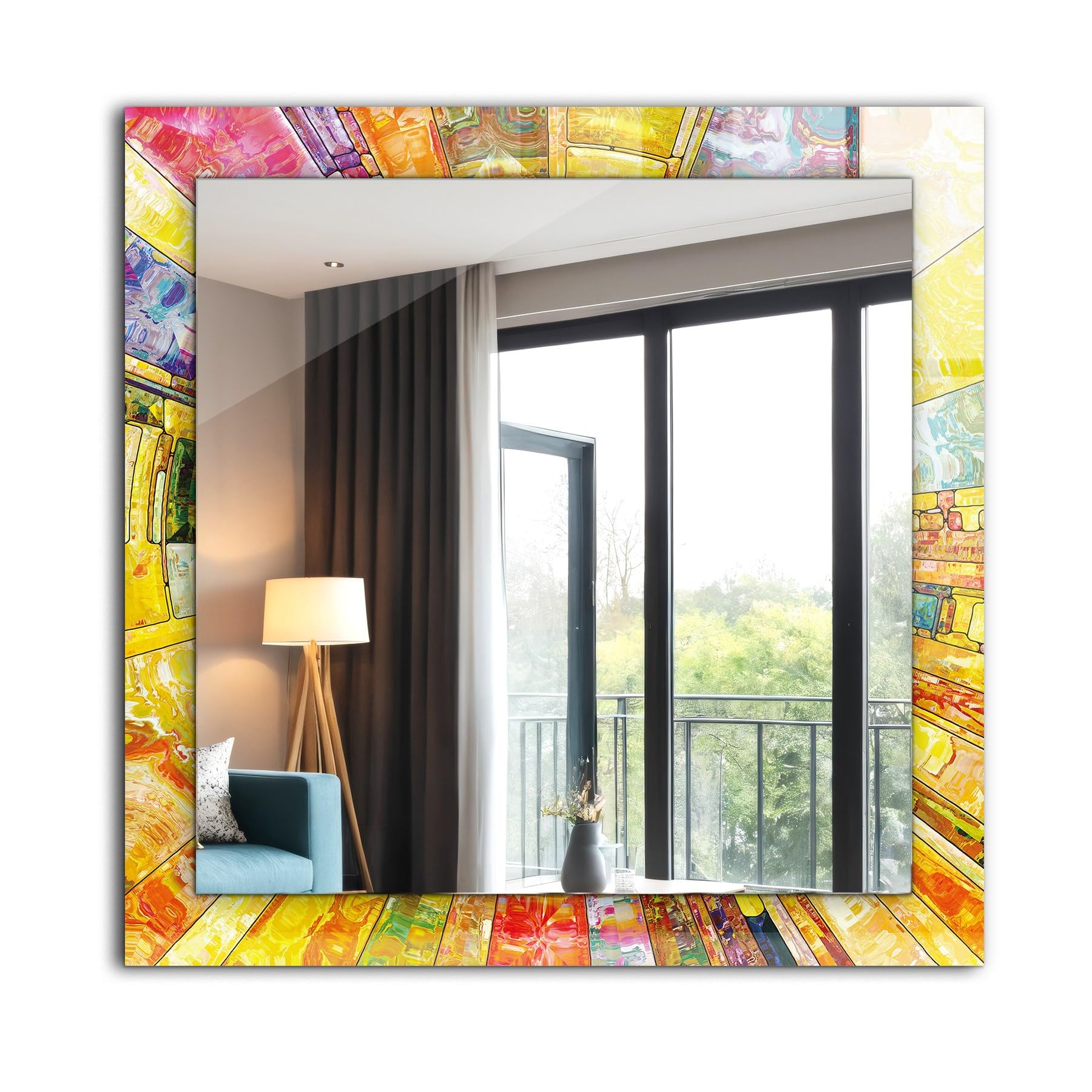 Miroir imprimé mosaïque abstraite colorée 60x60 décoration murale