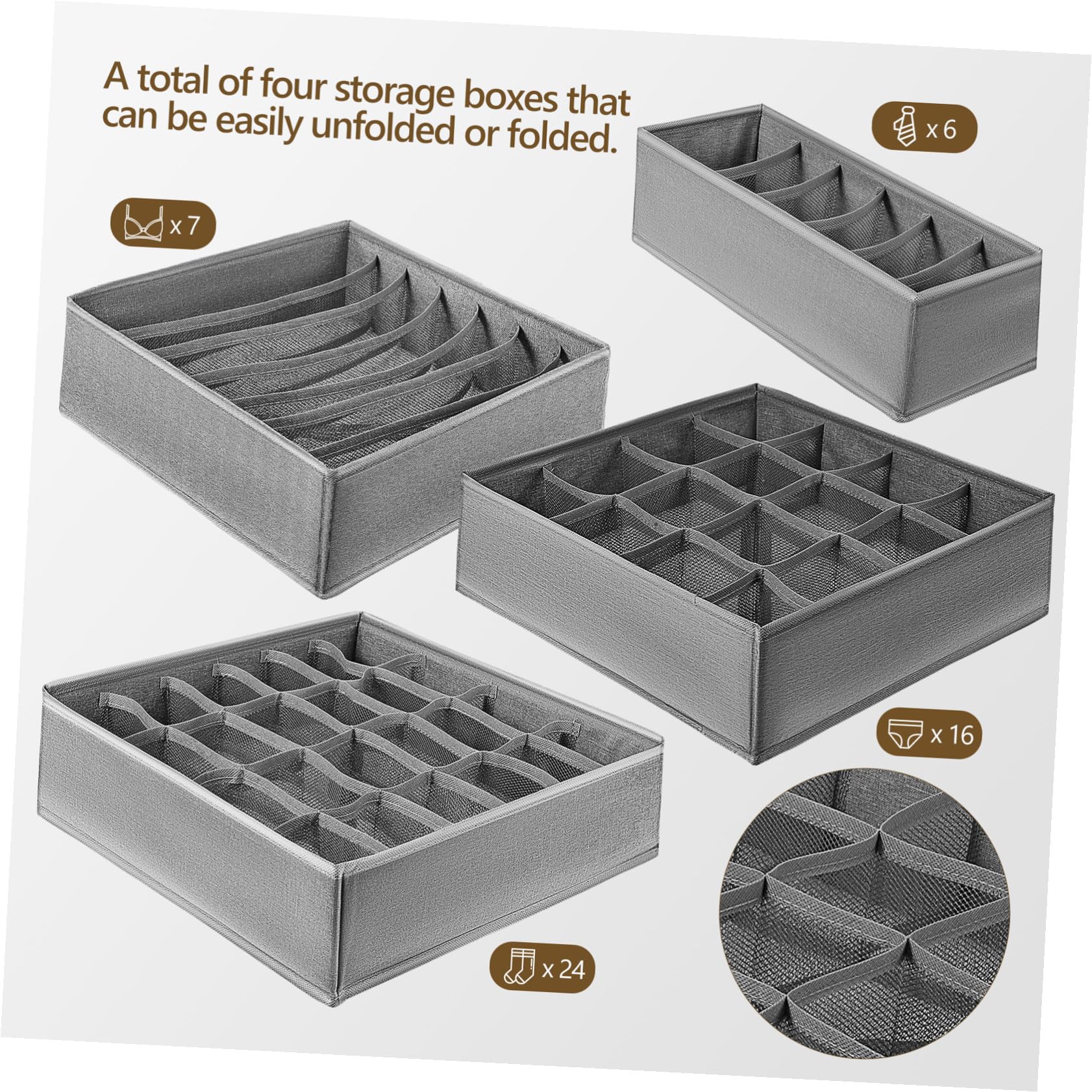 4 Stück Schubladen Organizer aus Kationikstoff mit Pp Panel Waschbare Aufbewahrungsboxen für Socken und Accessoires Multifach Unterteiltes Ordnungssystem für Kleiderschrank