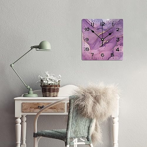 Miniatura 5 de Reloj de pared de madera de 15 pulgadas, movimiento de barrido, movimiento de barrido, textura de purpurina púrpura y dorada, reloj de madera