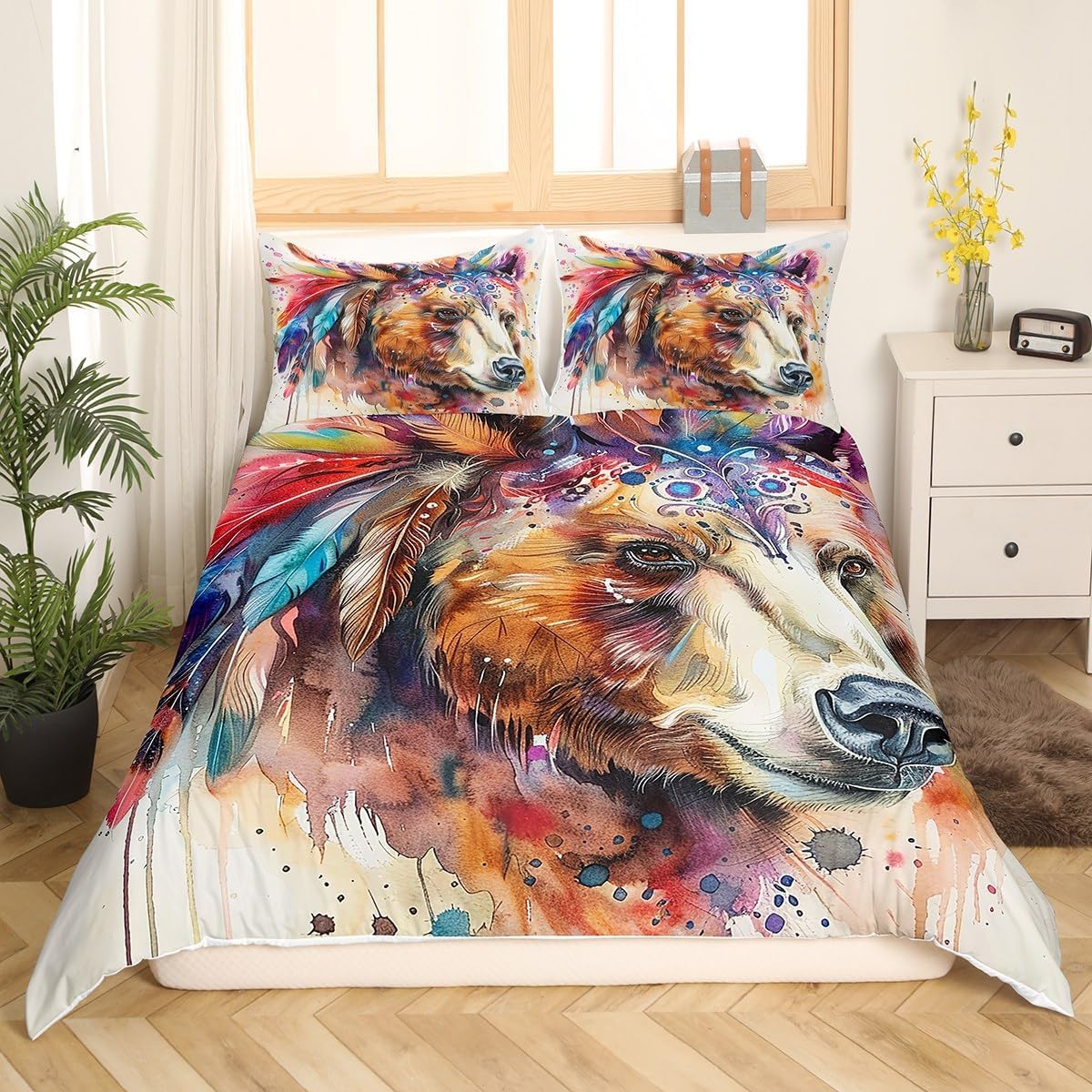 Couple Wolf Kids Duvet Cover Set Toddler Size,Winter Snowy Mountain Bedding Set,Boys Girls Room Decor,Wild Hunt Animal Adventure Rustic Comforter Cover,Blue White Quilt Cover,1 Pillowcase(No Filler)