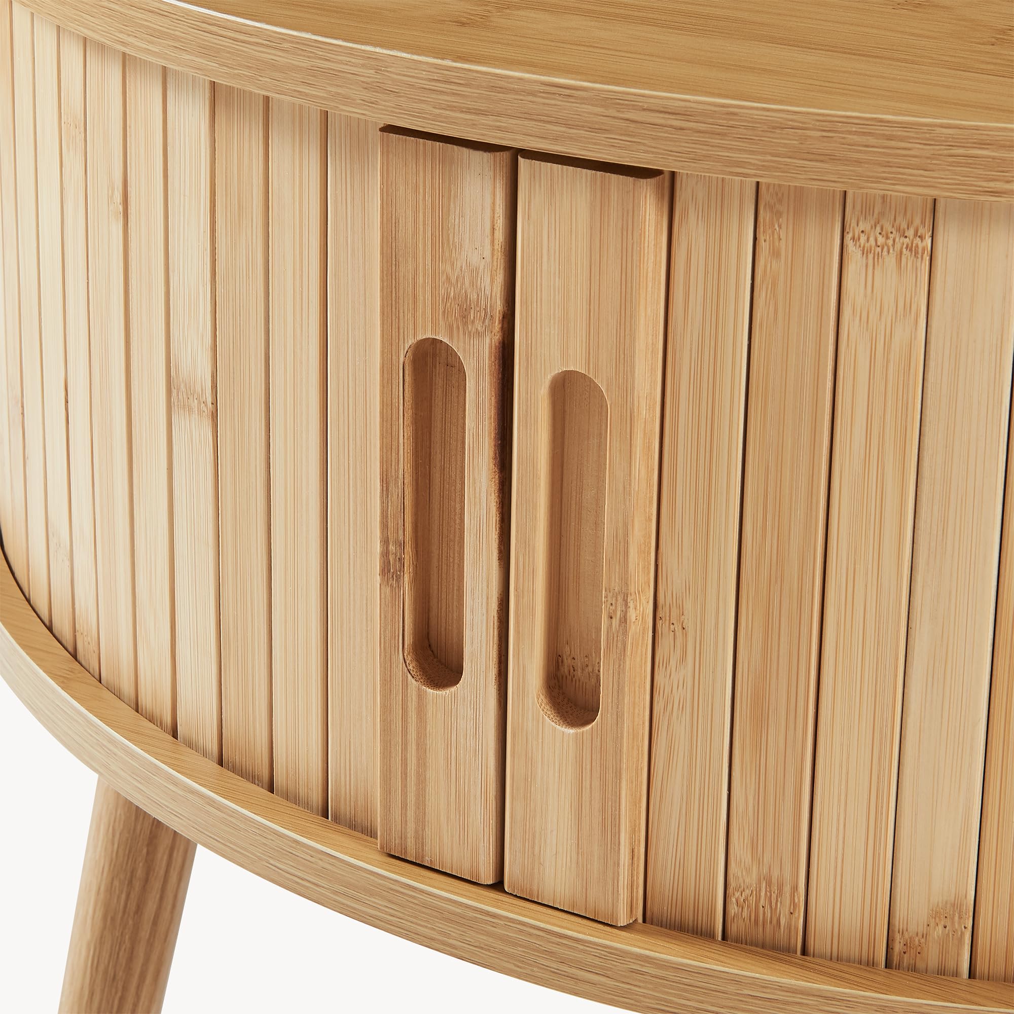[en.casa] Mesilla de Noche Nordkapp en Forma Cilíndrica 1 Compartimento Cerrado Mesa de Noche con 2 Puertas Correderas Mesa Auxiliar para Oficina Sala Bambú Madera 45xØ60cm - Natural