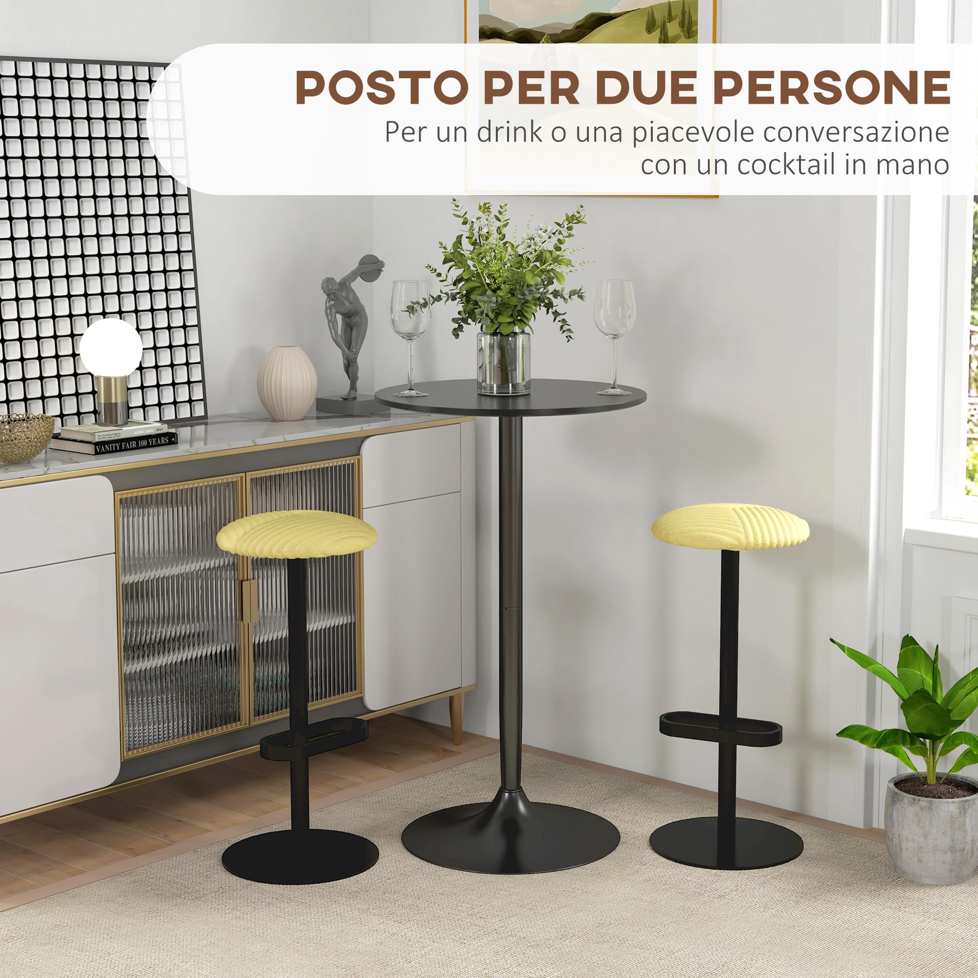 HOMCOM Tavolo Bar Rotondo Ø60x102 cm, Tavolo da Cucina Alto Salvaspazio con Struttura in Acciaio, Isola Cucina con Piano Verniciato, Moderno, per Cucina Sala da Pranzo, Nero