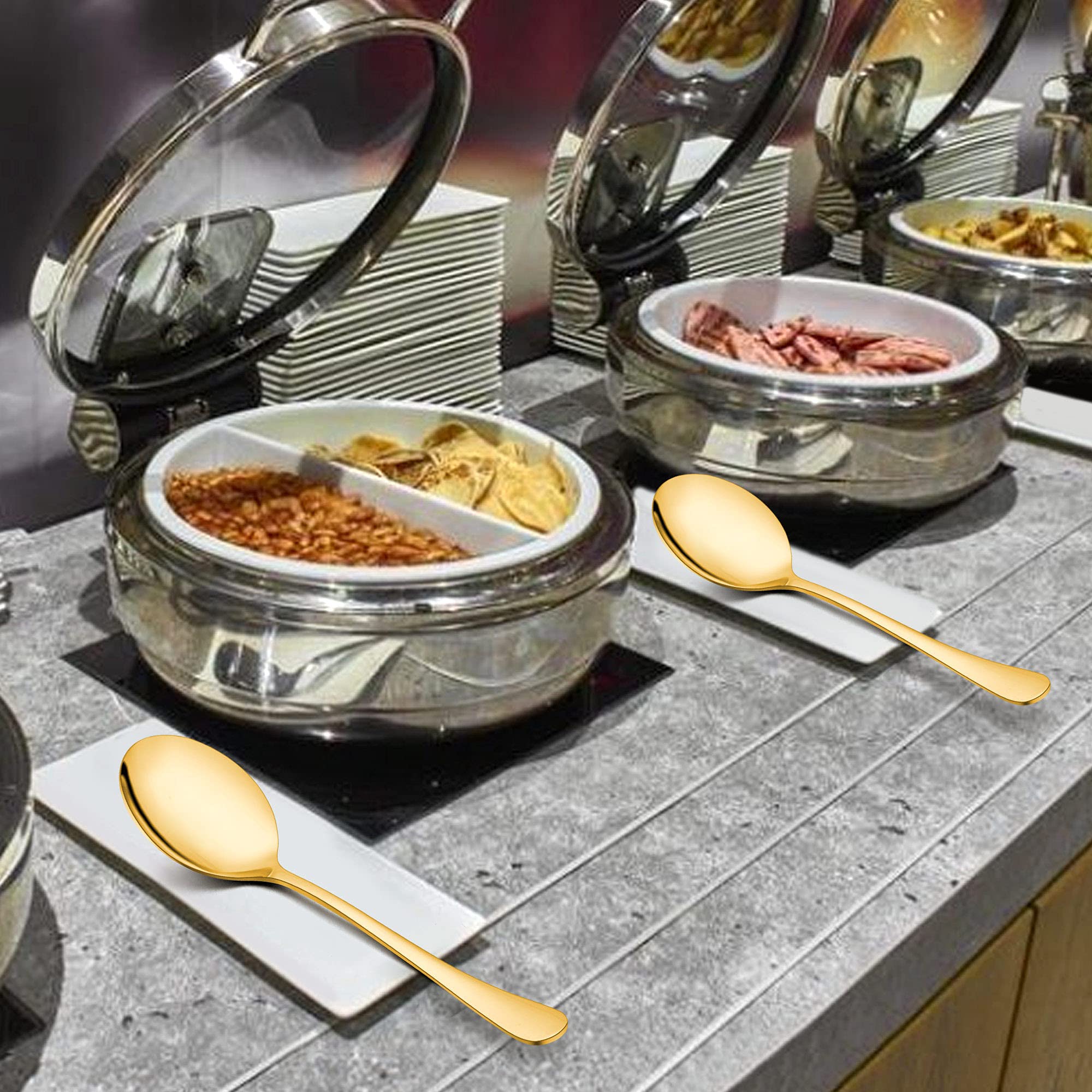 Gold Stainless Steel Serving Spoons - 6 Pack -7 Gold Stainless Steel Serving Spoons - 6 Pack -7