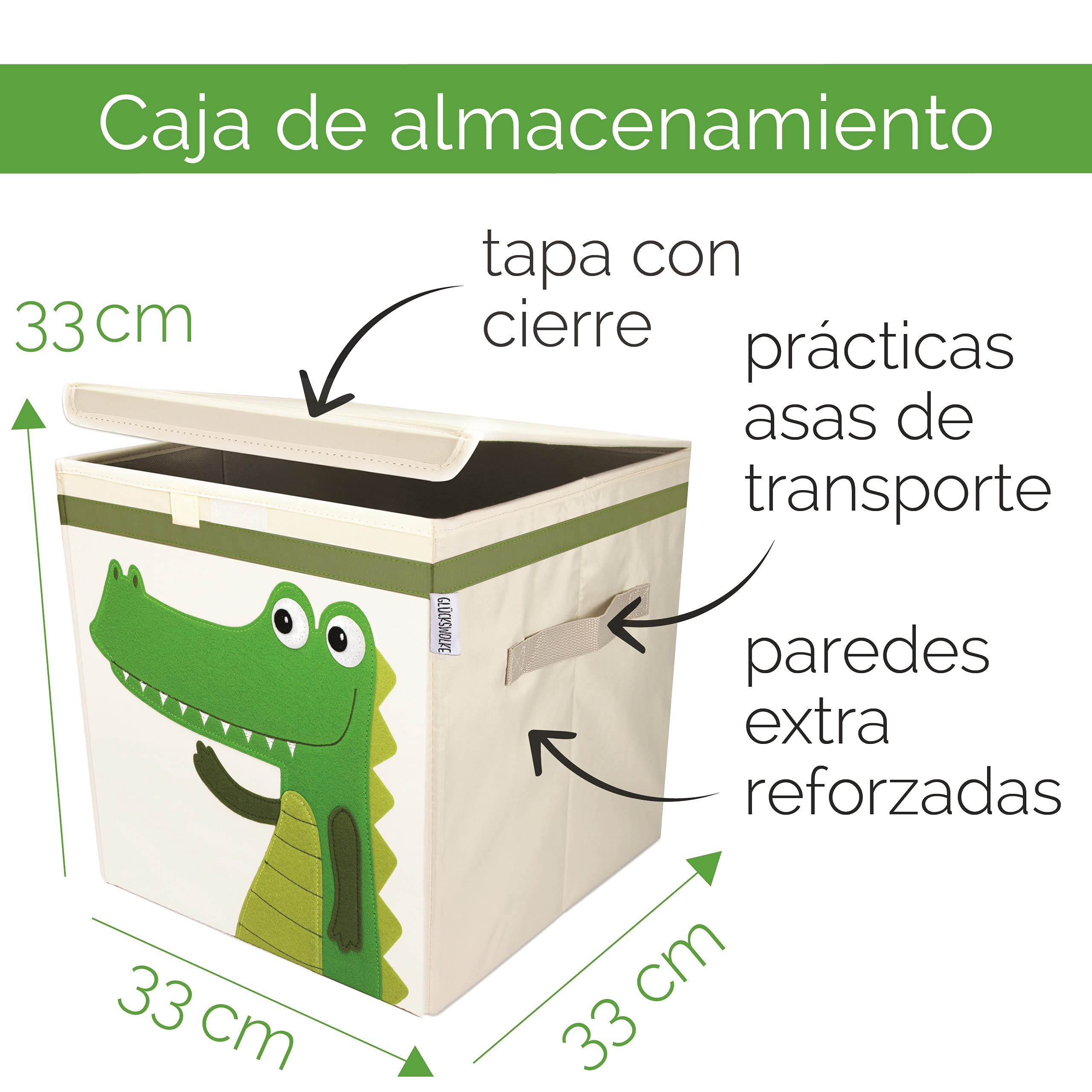 GLÜCKSWOLKE Caja Juguetes Almacenaje - 15 Motivos I Baules Infantil I Cubos Organizador (33x33x33) Cuarto de Niños I Contenedor Habitacion Niñas I Cesto Dormitorio Bebe (Cocodrilo)