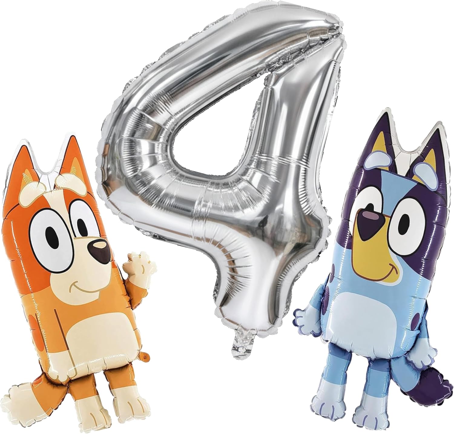 Toyland® Bluey & Bingo Balloon Birthday Pack - 2 x 32" Character Balloons & 1 x 40" Number Balloon - Kids Party Decorations