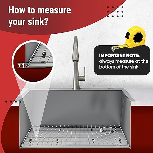 Miniatura 3 de Protectores de fregadero para fregadero de cocina, rejilla protectora de acero inoxidable, 28.27 x 14.25 x 1.25 pulgadas, estante para fregadero