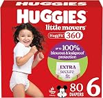 Huggies Size 5 Baby Diapers, Little Movers HuggFit 360° Baby Diapers with 360° Waistband, Size 5 (27+ lbs), 100 Count, Packaging May Vary