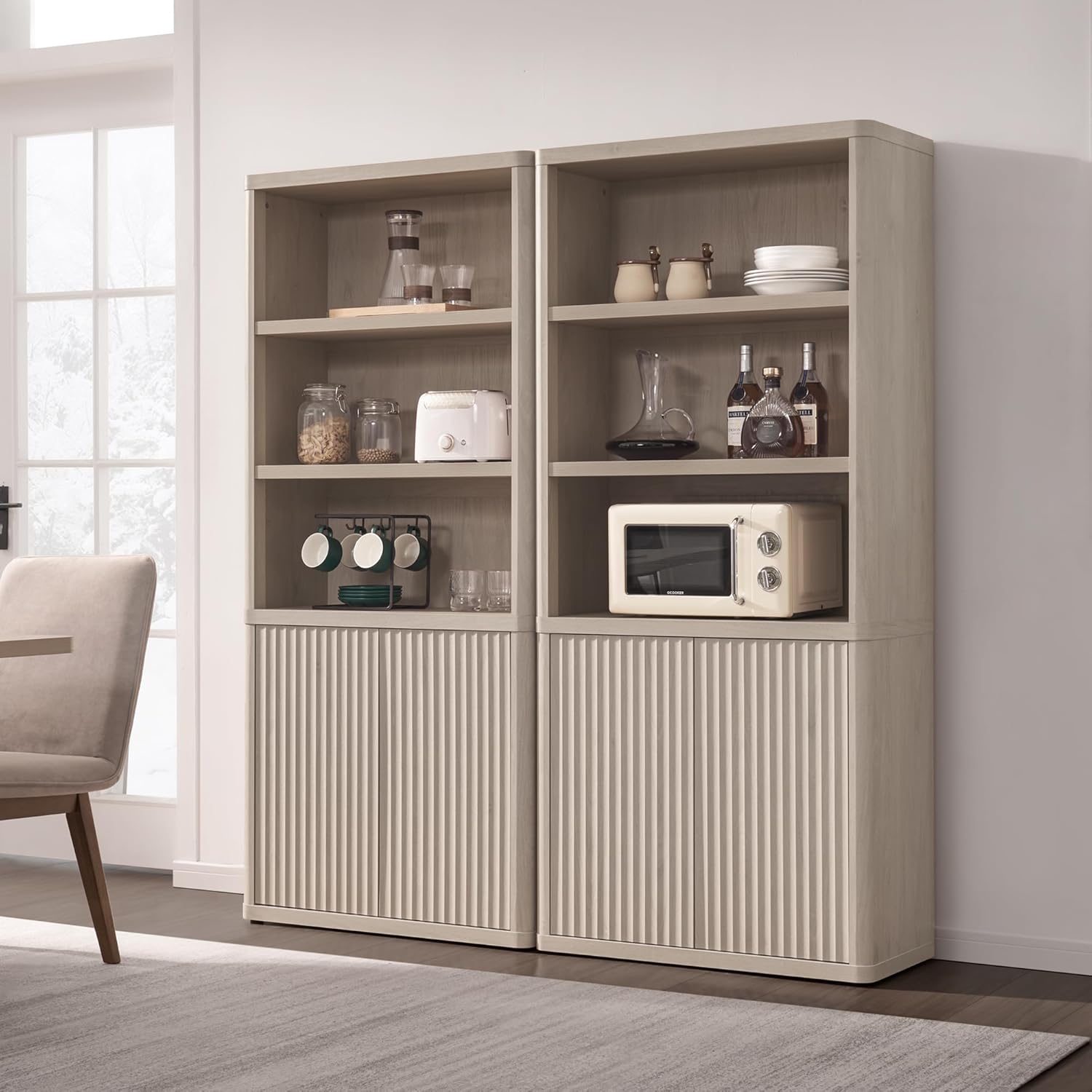 SICOTAS Book Shelf with Doors 71" Tall 6 Tier Bookshelf with Adjustable Shelves Fluted Booshelves & Bookcases Modern Book Case with Large Storage Display Cabinet for Living Room Home Office Bedroom