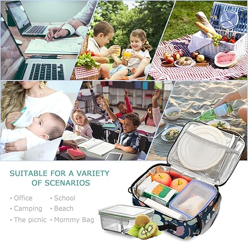 Miniatura 7 de QwThum Bolsa de almuerzo con diseño de búho lindo para niños, organizador de almuerzo con doble aislamiento, impermeable y reutilizable, bolsa de