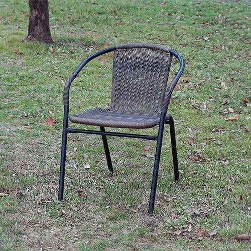 Miniatura 7 de BTEXPERT Vidrio templado de 28 pulgadas para interiores y exteriores, borde marrón de metal + 3 pilas de restaurante, 3 sillas de ratán con una mesa