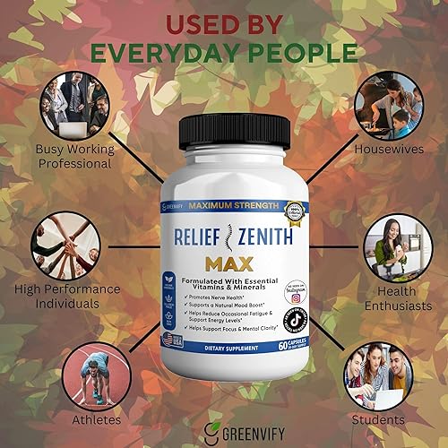 Miniatura 2 de Relief Zenith Max Suplemento dietético, salud nerviosa y apoyo al estado de ánimo, 60 cápsulas, suministro para 30 días (1)