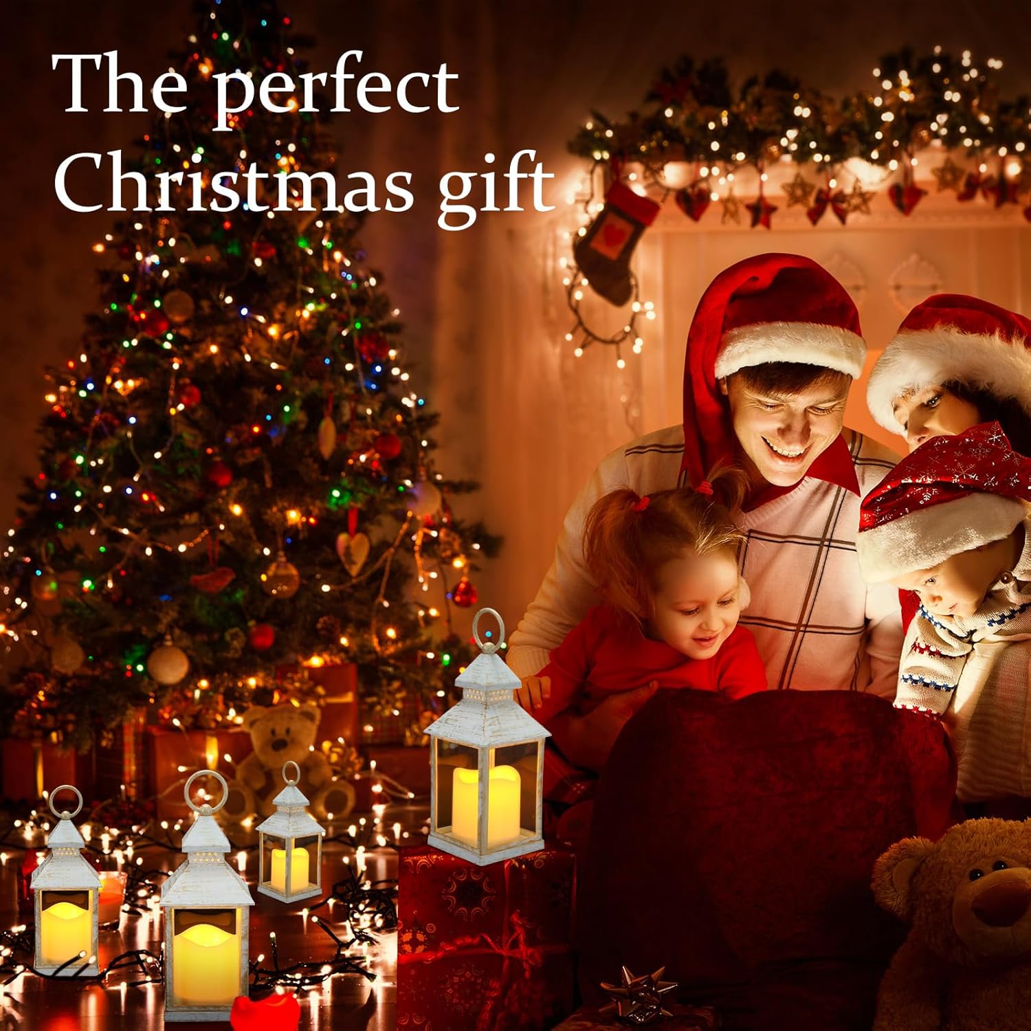 Sumind 8 Pack 9" Decorative Candle Lantern with Flameless Candle Wood Grain Lantern Hanging Vintage Rustic Farmhouse Decor Wedding Decoration Table Centerpiece for Indoor Outdoor Party(White)