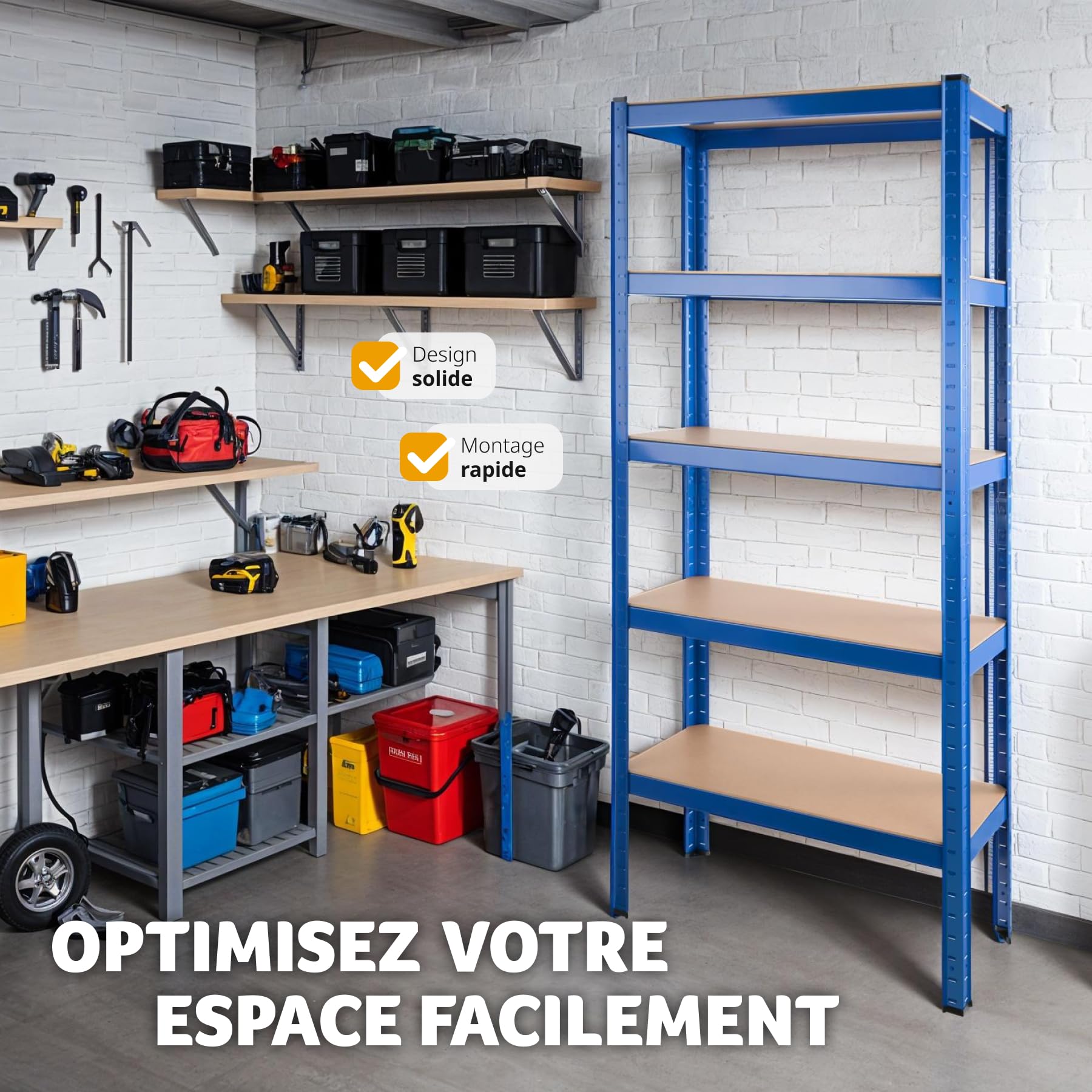 tectake® Étagère Garage Étagère Charge Lourde Meuble de Rangement modulable en métal 5 tablettes 75,5 x 30,5 x 172 cm Max. 350 kg Rangement Outils Atelier pneus buanderie