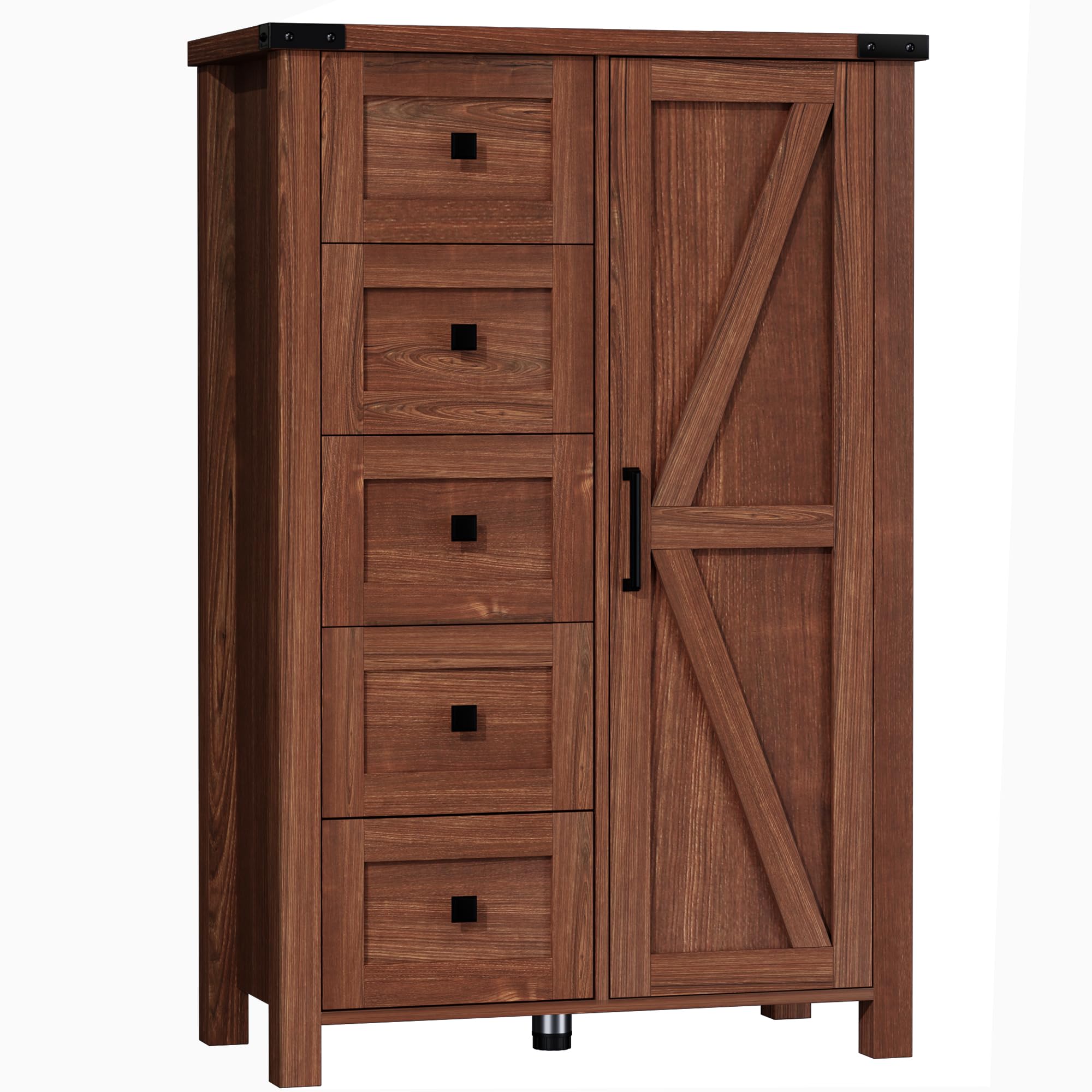 VVFLU Farmhouse 48 Inch Tall Dresser Chest of Drawer for Bedroom, 5 Drawer Storage Cabinet with Barn Door, Adjustable Shelves, Rustic, for Living Room
