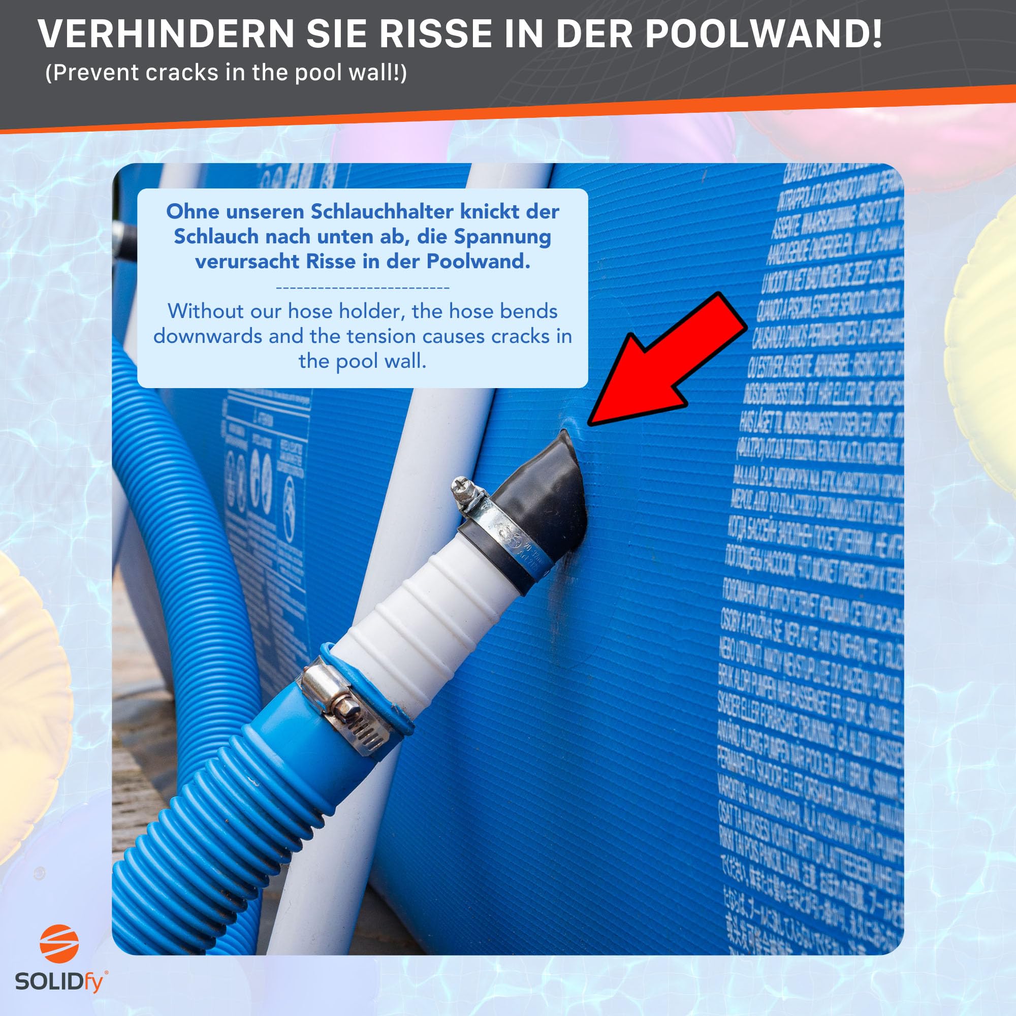 [2x] Pool Schlauchhalter 26mm - 46mm | Schlauchhalterung für Intex, Bestway, Hecht | auch mit Adapter B und Absperrventil Rohrhalter 32mm 38mm Knickschutz in grau