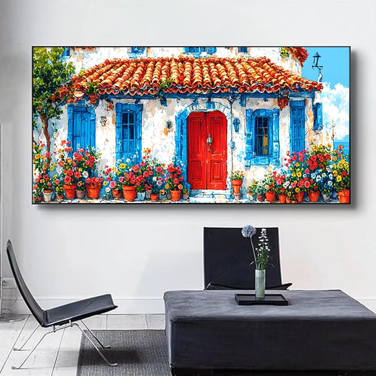 Malen nach Zahlen Kinder Blume, Malen Nach Zahlen Erwachsene Geschenke Home Wand Dekor Bastelset, Malen nach Zahlen Kleines Gebäude | Malen nach Zahlen Ohne Rahmen (60x120cm) Bastelset Erwachsene P-1