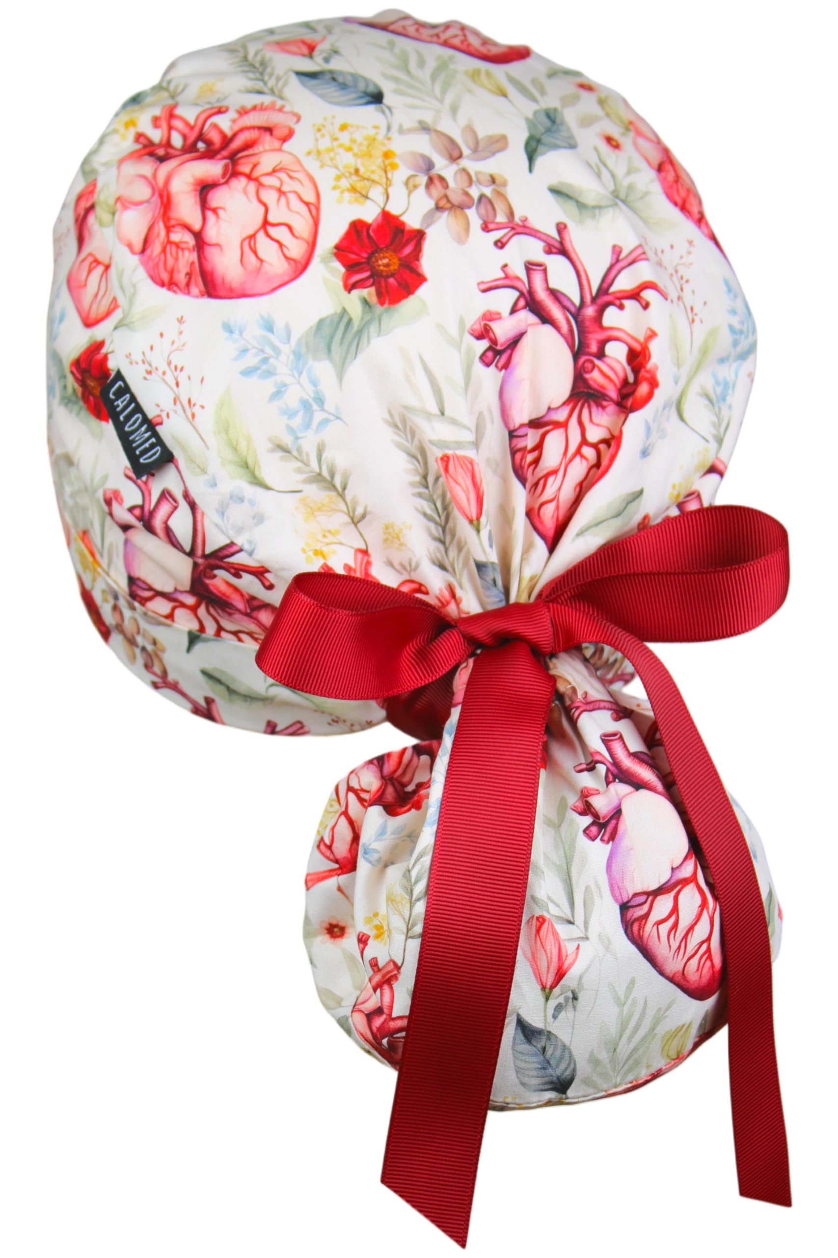 Scrub Cap for Women and Men, Ponytail Scrub Caps, Working Hat, Head Cover with Ribbon Ties and Buttons, Long Hair