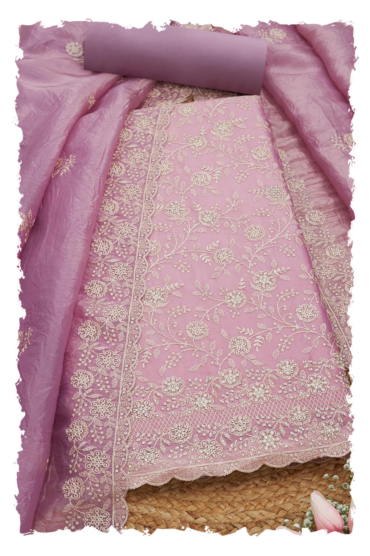 Womens Crushed Silk Embroidered Unstitch Dress Material With Thread Work-image-20