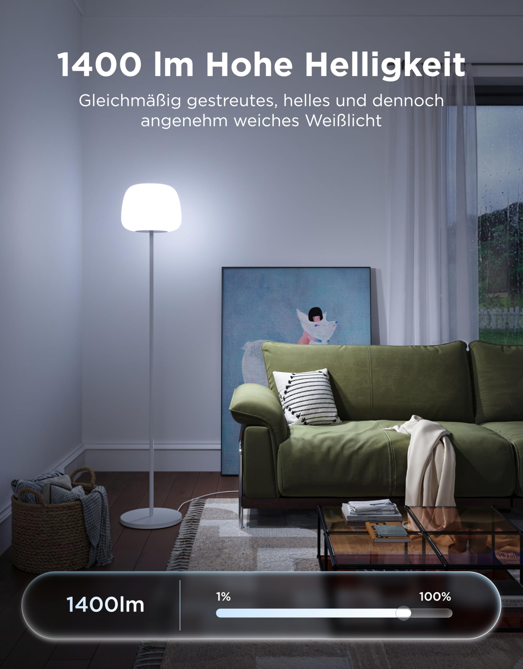Govee LED Stehlampe RGBICWW 160cm Dimmbar 1000K-10000K 1400lm Matter Alexa Kompatibel Weiß Silikonkopf
