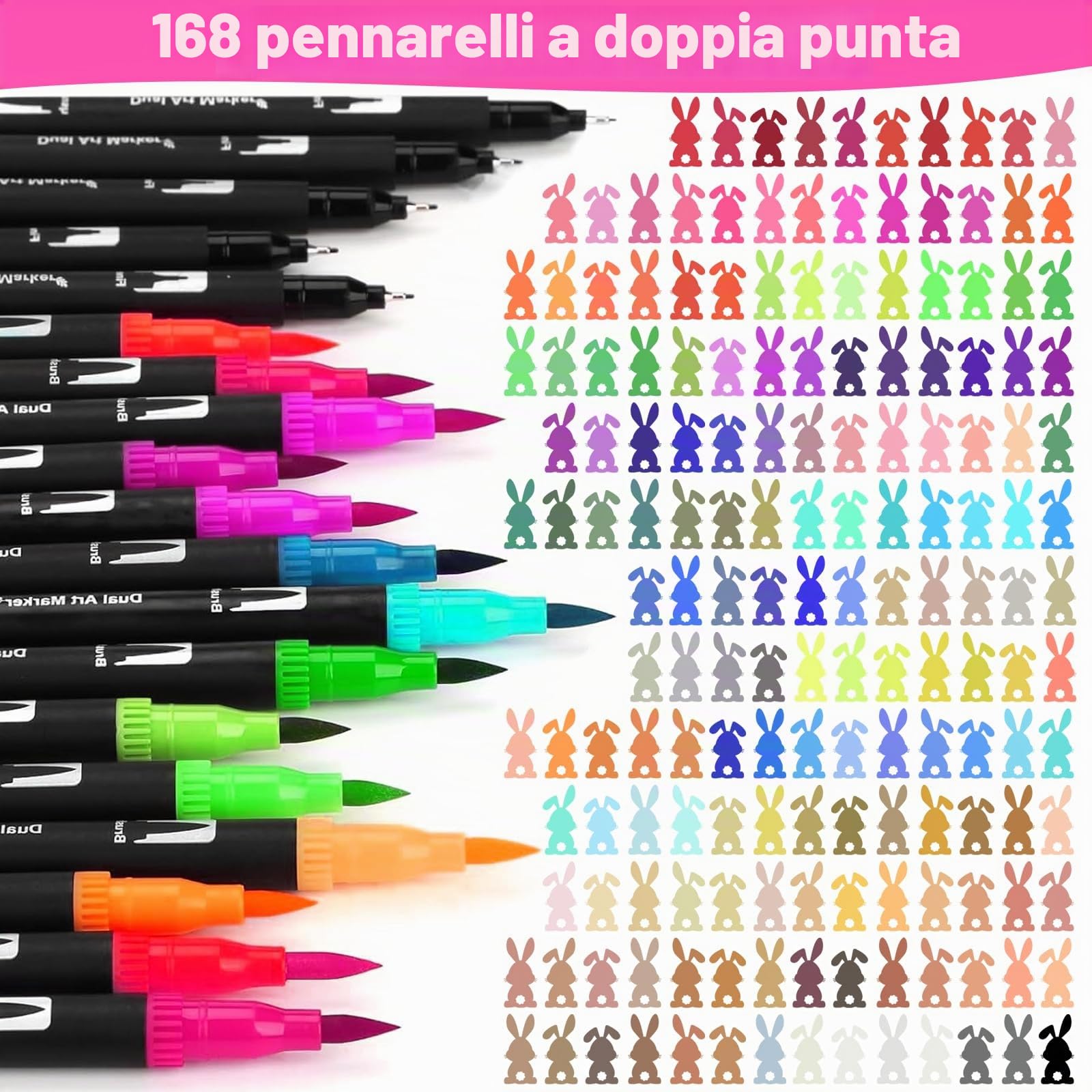 Pennarelli Brush Pen Lettering, Pennarelli Punta Fine,Pennarelli Acquerellabili Pennarelli Doppia Punta per Calligrafia, Dsegno, Schizzi da Colorare (168)