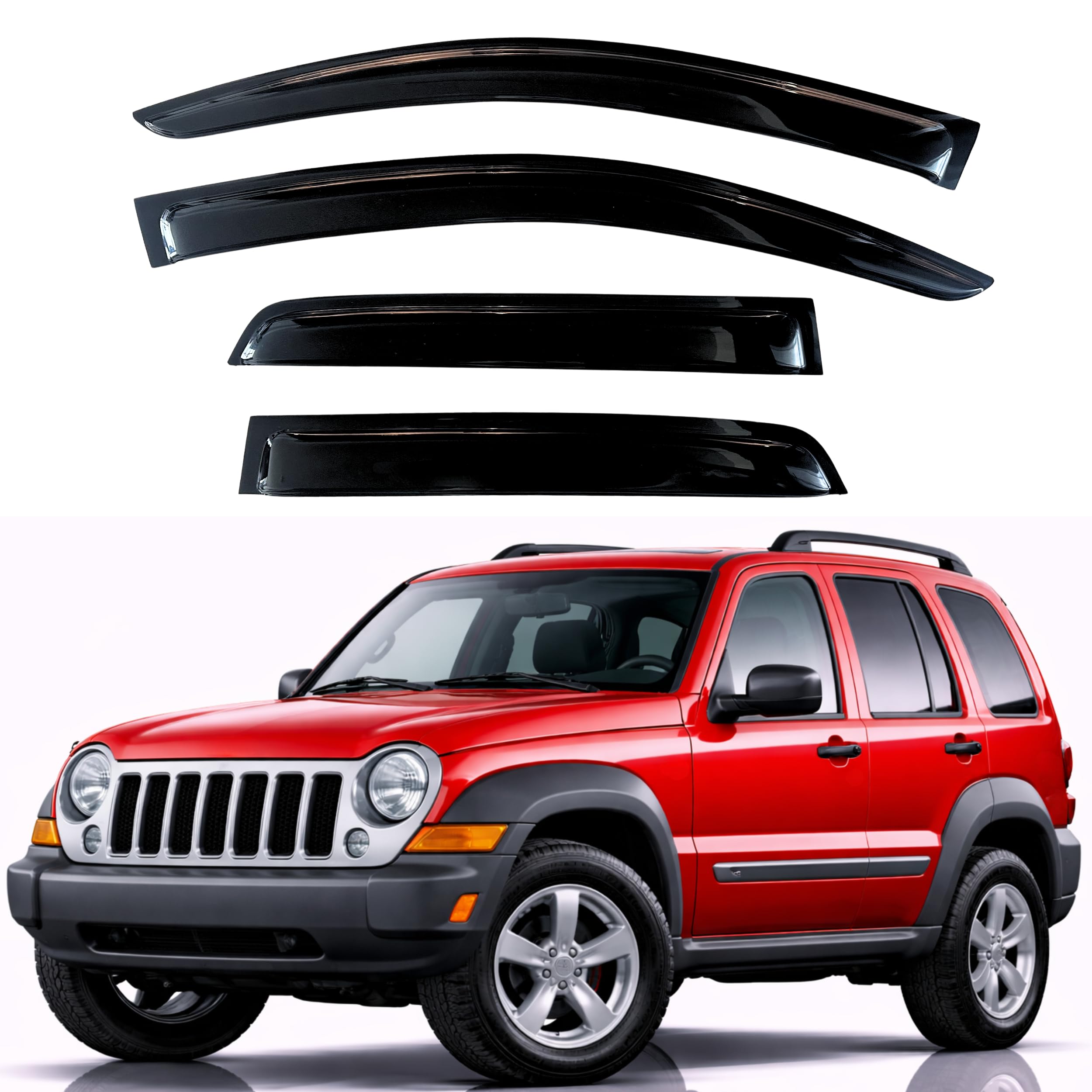 KPY Rain Guards Fit for 2002-2007 Jeep Liberty (KJ), Out-Channel Window Visors Vent Wind Deflectors 4PC, Car Accessories for 02-07 Liberty (KJ)