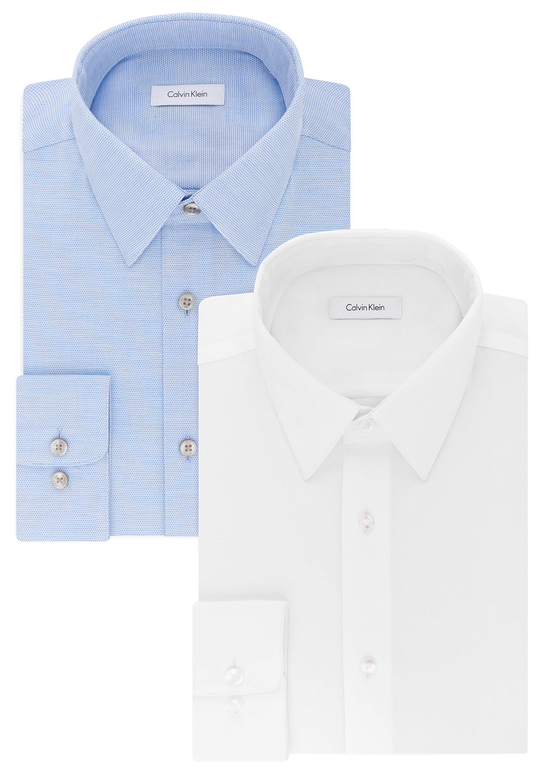 Calvin Klein Mens Dress Shirts Non Iron Regular Fit Stretch Unsolid Solid White Stream 15 Neck 34-35 Sleeve