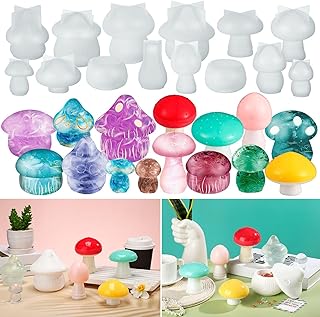 BBTO 14 Pcs Jar Mushroom Silicone Resin Mold Jewelry Candle Holder Container Epoxy Resin Jar Mold with Lid Casting Trinket Box for Table Decoration Spring Summer DIY Craft