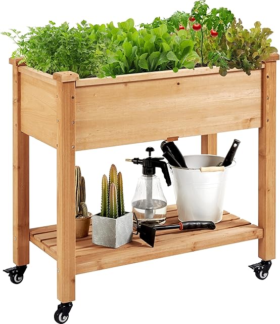 Yaheetech Yaheetech Hochbeet mit Rollen &amp; Ablageboden, Pflanzkasten Pflanztrog Blumenkübel Kräuterbeet aus Holz, Pflanzbeet für Garten,  — Hochbeete