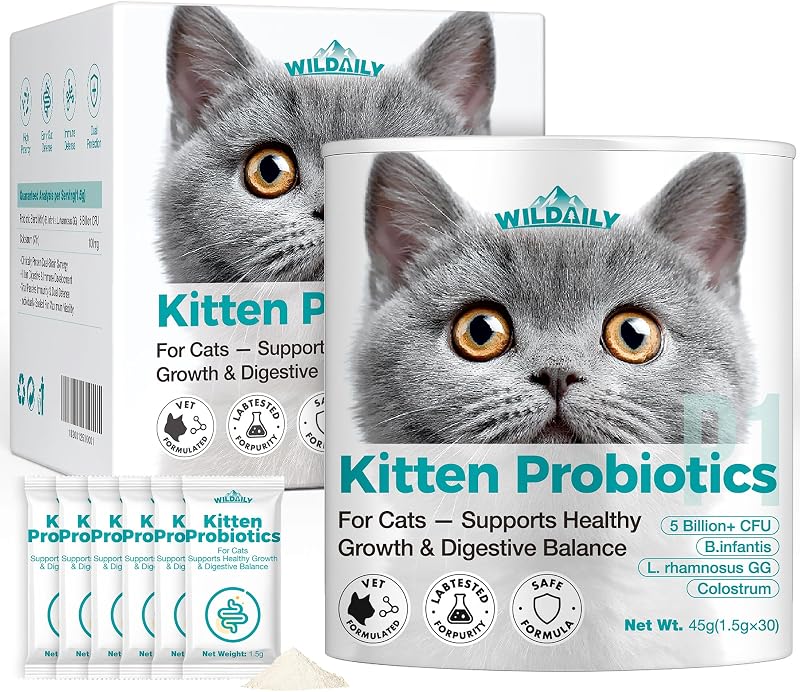 Probiótico para Gatinhos Wildaily com Colostro, B. infantis e L. rhamnosus GG, 30 Sachês