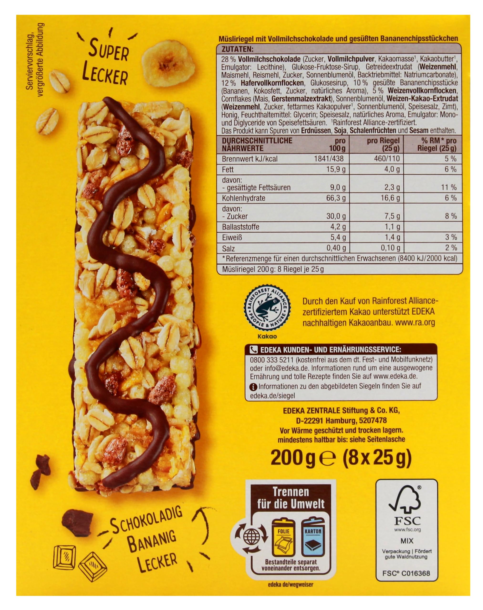 Gut & Günstig Crunchy Time Out Schoko-Banane-Müsliriegel, 9er Pack (9 x 200g)