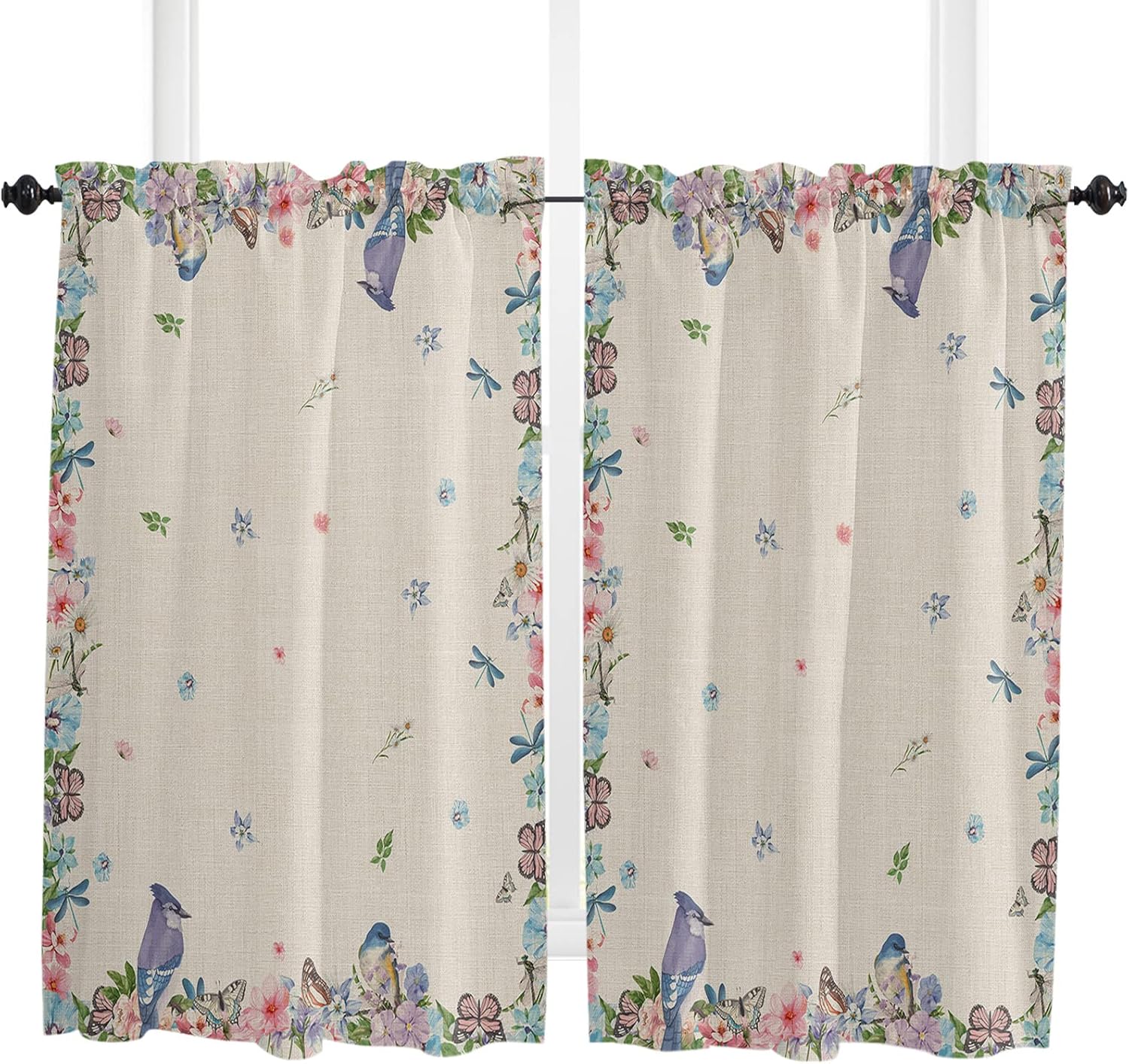 Carosoffe Spring Flower Kitchen Curtains 45 Inches Long