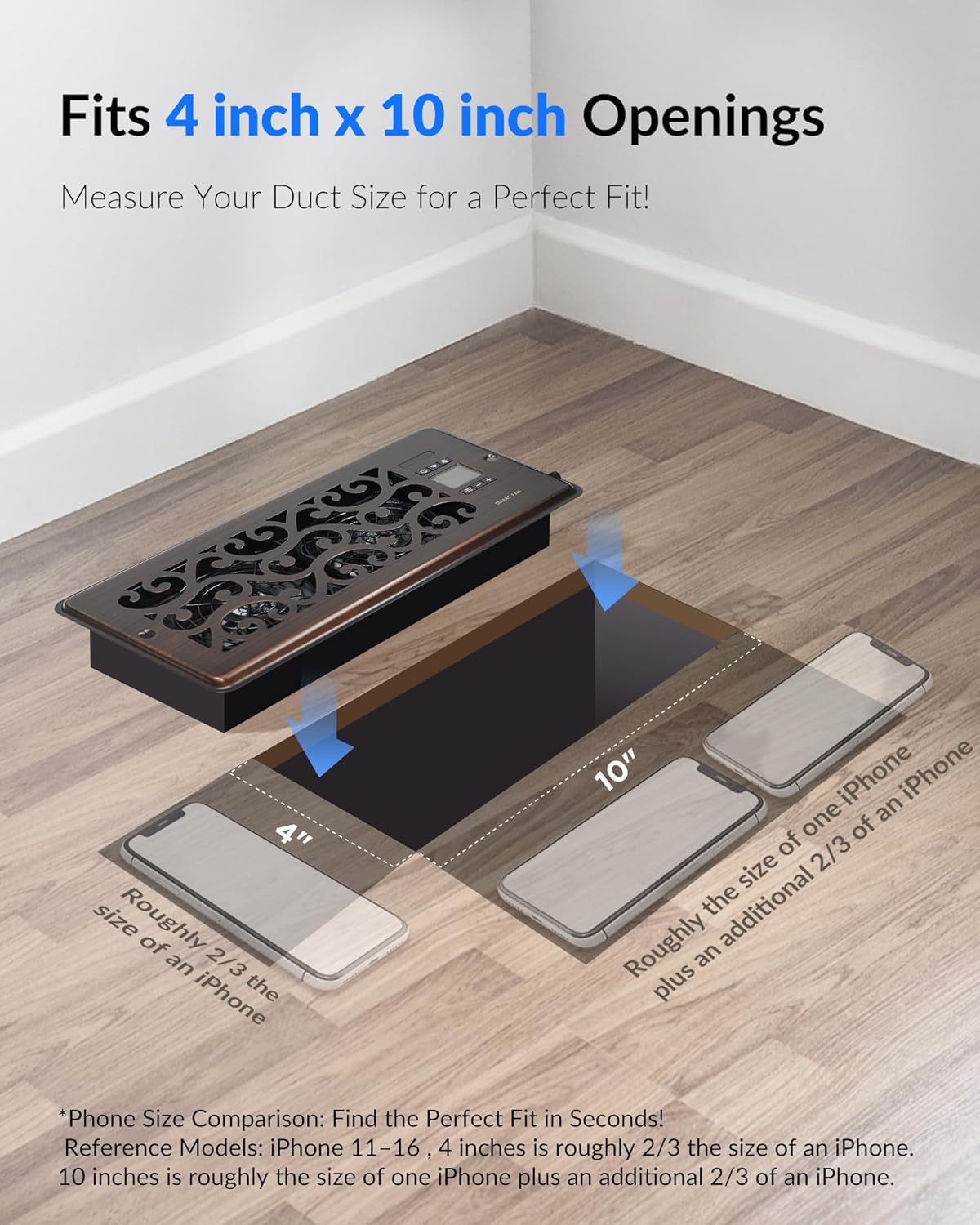 4" x 10" Super Quiet Register Booster Fan - Upgrade Smart Register Vent with Ionizer and Dual Intelligent Thermostat Control - Heating Cooling Vent Fan Booster - Charleston Design (ORB)