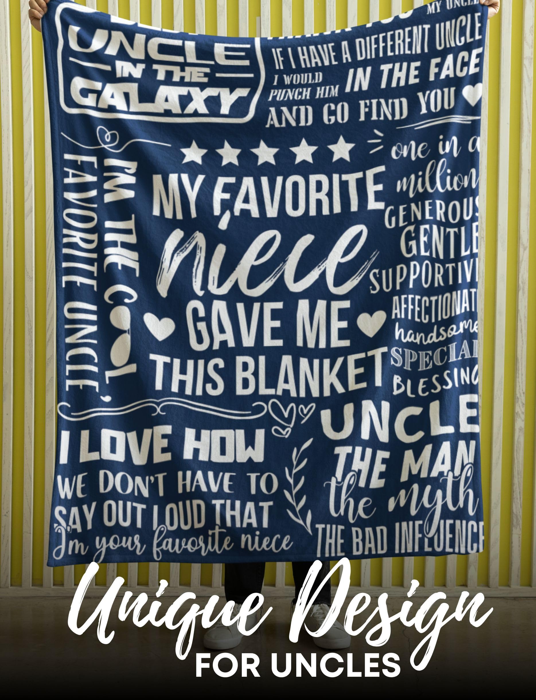 Huglanket Funny Uncle Flannel Throw Blanket - Gift From Niece/Nephew, 50x65 Inches, Blue