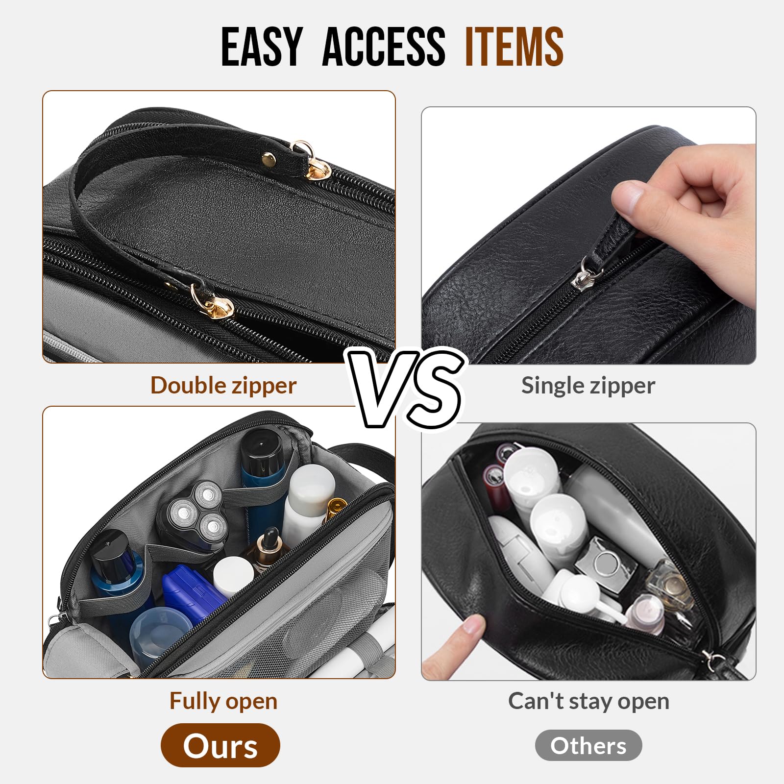 PU Leather Toiletry Bag for Men, Travel Grooming Organizer