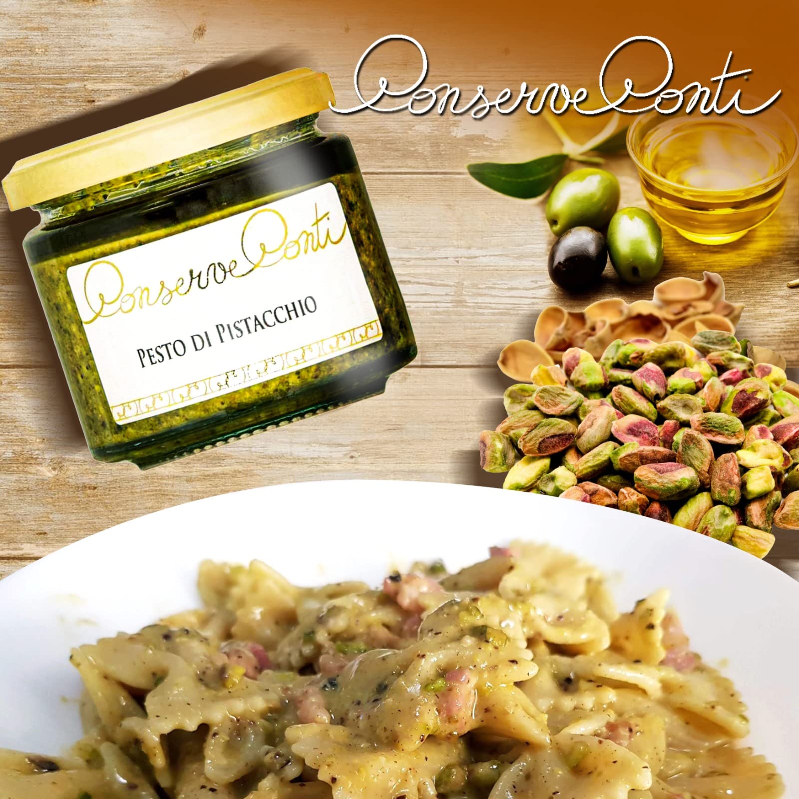 Conserve Conti - Pesto di pistacchio in olio extravergine d'oliva - 3 vasi da ml. 212/570 g - produzione artigianale siciliana